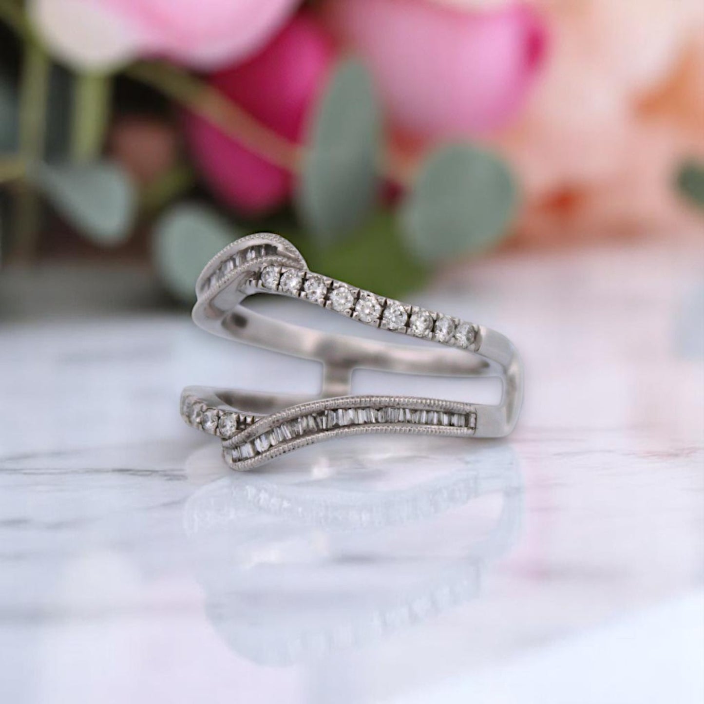 Azalea | 14K White Gold Diamond Ring, 0.40 CT, Size 7, Dainty Wedding Band, Minimalist Stacking Ring, Anniversary Gift for Her