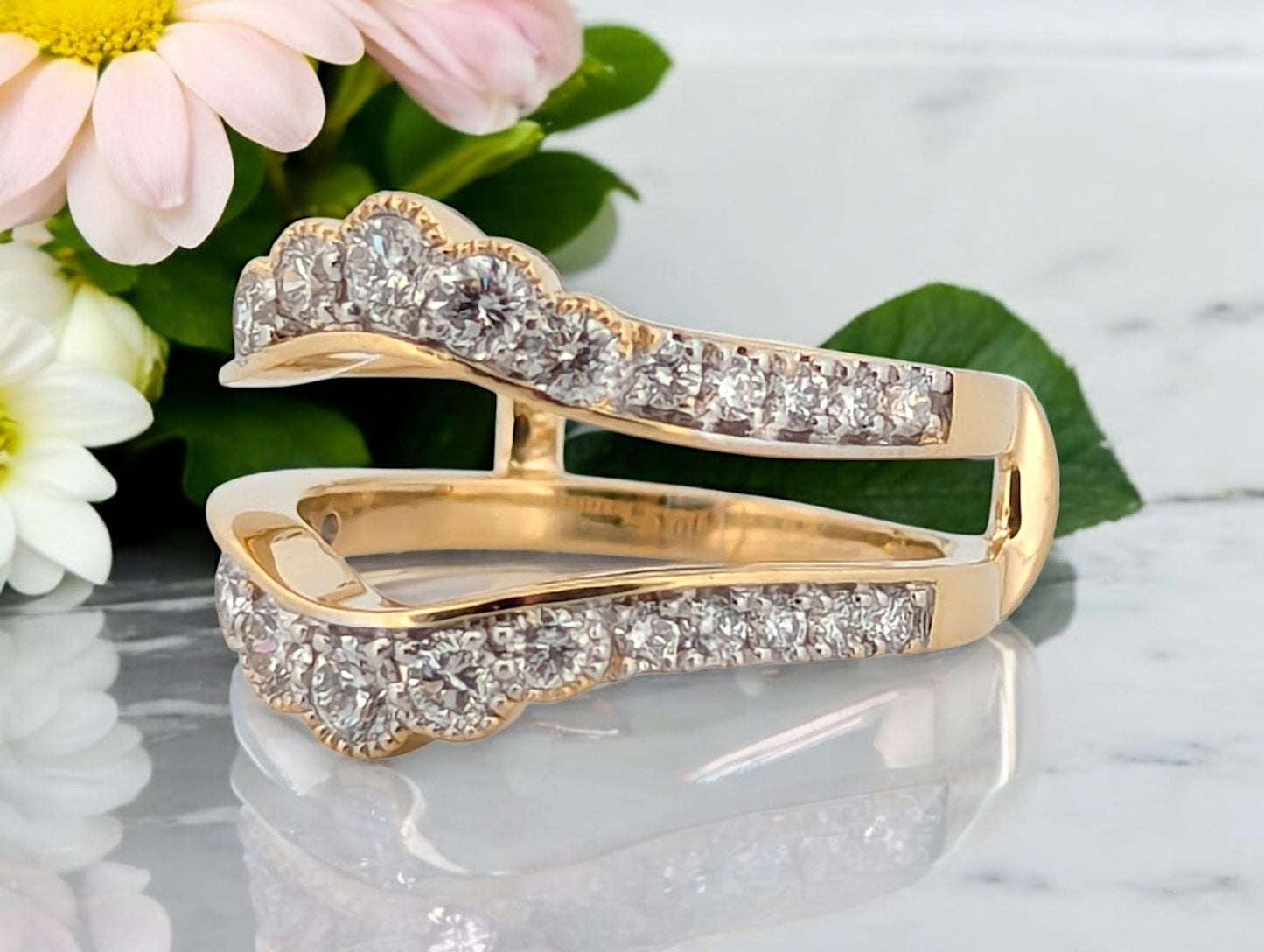 Daphne | 14K Yellow Gold Wrap Ring, 1.00 CTW Natural Diamonds, Crossover Diamond Band, Luxury Statement Jewelry, Anniversary Gift, Size 7