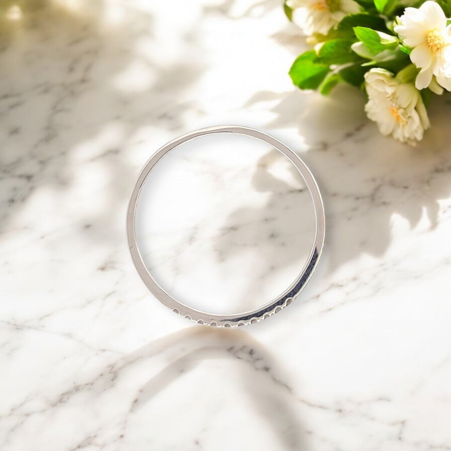 Mirabel | 10K White Gold Diamond Band, 0.06 CTW, Dainty Minimalist Ring, Stackable Wedding Band, Fine Jewelry Gift for Her, Size 6.75