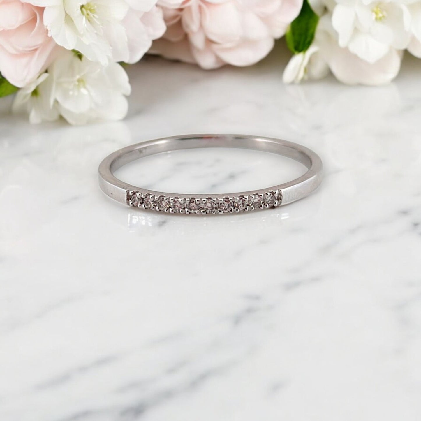 Mirabel | 10K White Gold Diamond Band, 0.06 CTW, Dainty Minimalist Ring, Stackable Wedding Band, Fine Jewelry Gift for Her, Size 6.75