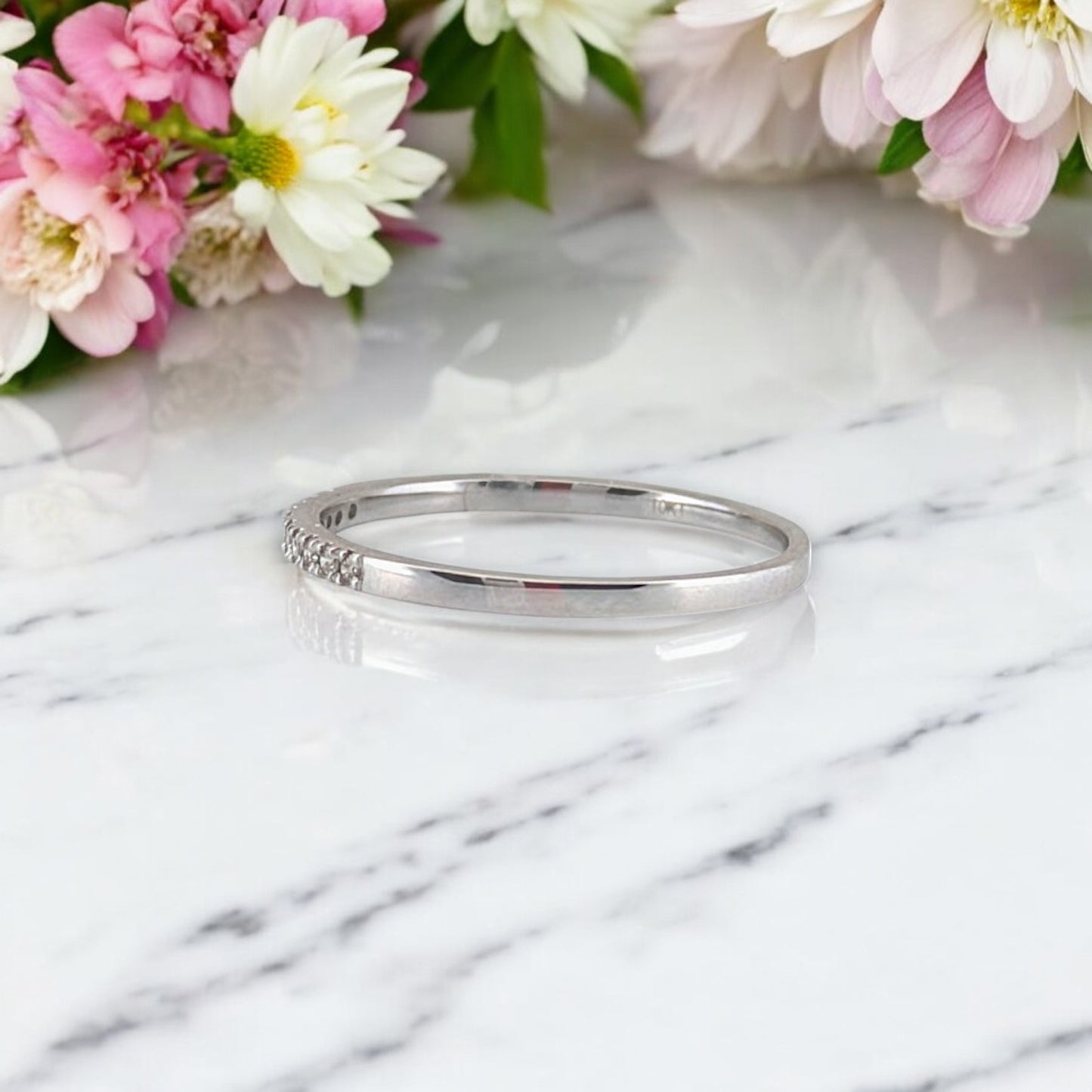 Mirabel | 10K White Gold Diamond Band, 0.06 CTW, Dainty Minimalist Ring, Stackable Wedding Band, Fine Jewelry Gift for Her, Size 6.75