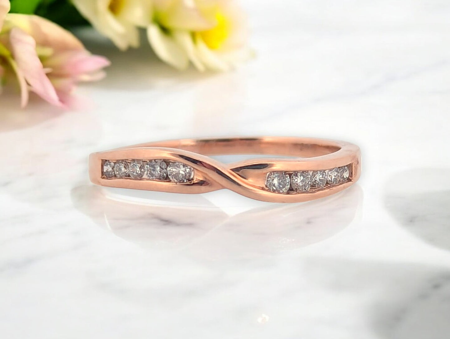 Arden | 10K Rose Gold Diamond Ring, 0.18 CTW, Dainty Stacking Ring, Minimalist Gold Jewelry, Wedding Band for Women, Size 7.25 Gift for Her