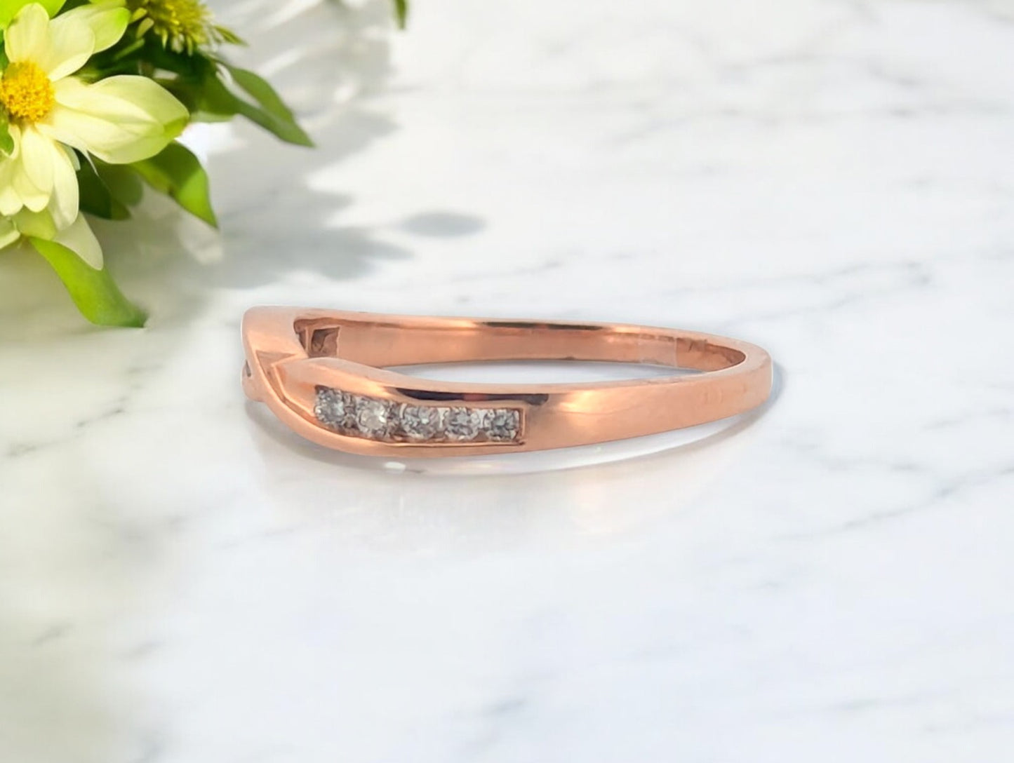 Arden | 10K Rose Gold Diamond Ring, 0.18 CTW, Dainty Stacking Ring, Minimalist Gold Jewelry, Wedding Band for Women, Size 7.25 Gift for Her
