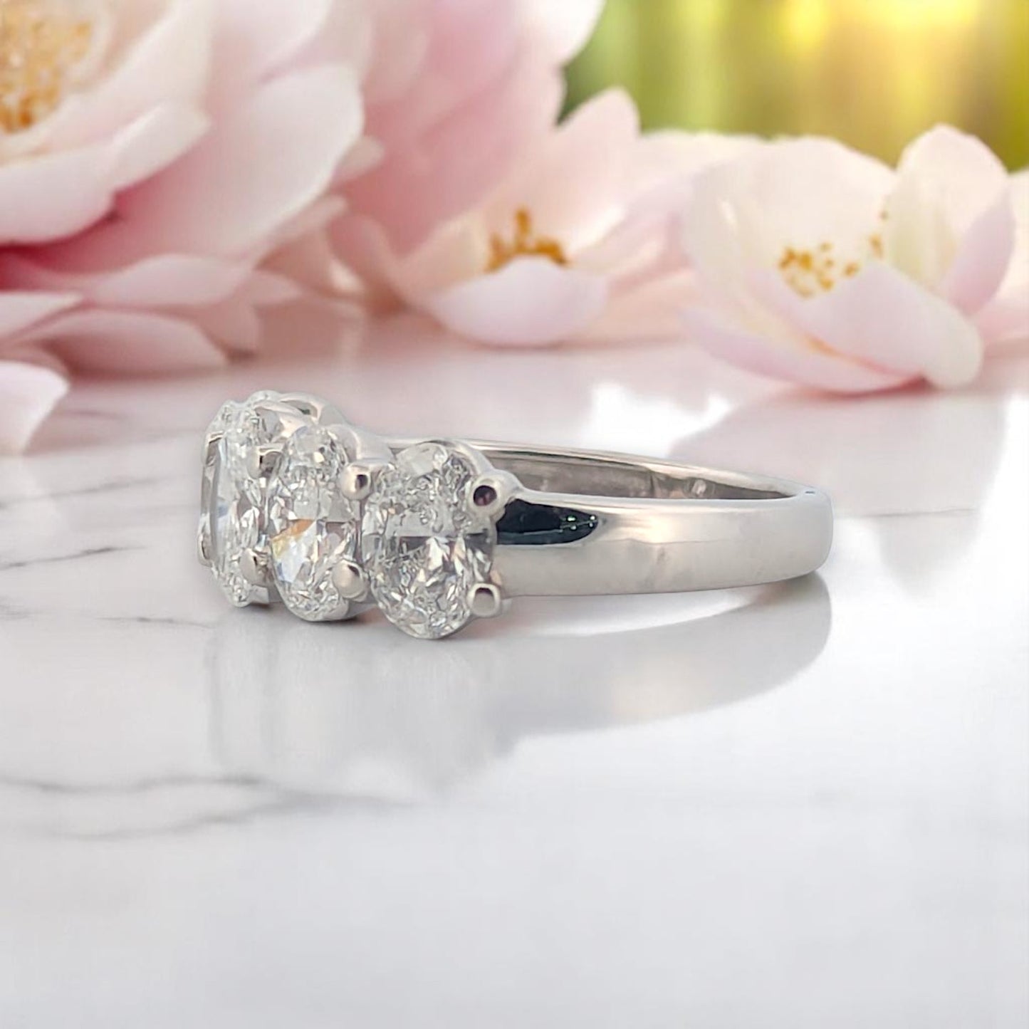 Mabel | 14K White Gold Band With 5 Oval Prong-Set Lab Diamonds | 2.60 CTW | Elegant Statement Ring | Size 6.5