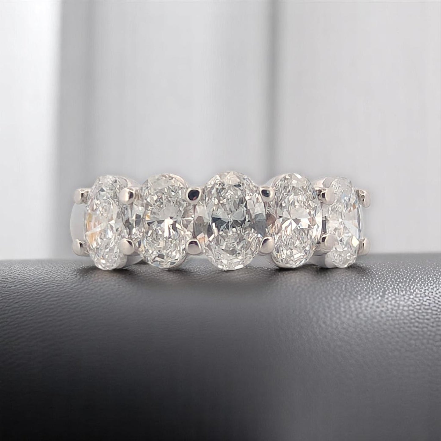 Mabel | 14K White Gold Band With 5 Oval Prong-Set Lab Diamonds | 2.60 CTW | Elegant Statement Ring | Size 6.5