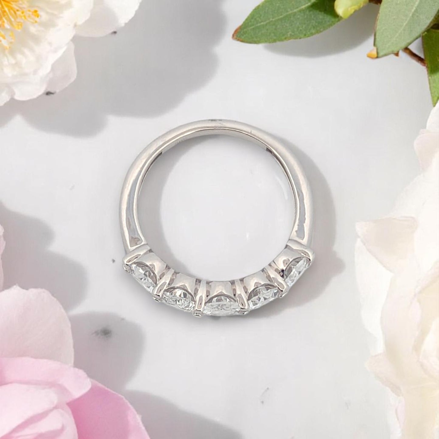 Mabel | 14K White Gold Band With 5 Oval Prong-Set Lab Diamonds | 2.60 CTW | Elegant Statement Ring | Size 6.5