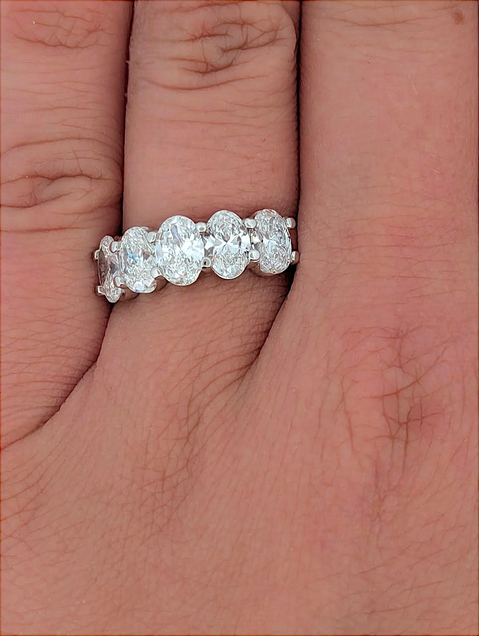 Mabel | 14K White Gold Band With 5 Oval Prong-Set Lab Diamonds | 2.60 CTW | Elegant Statement Ring | Size 6.5