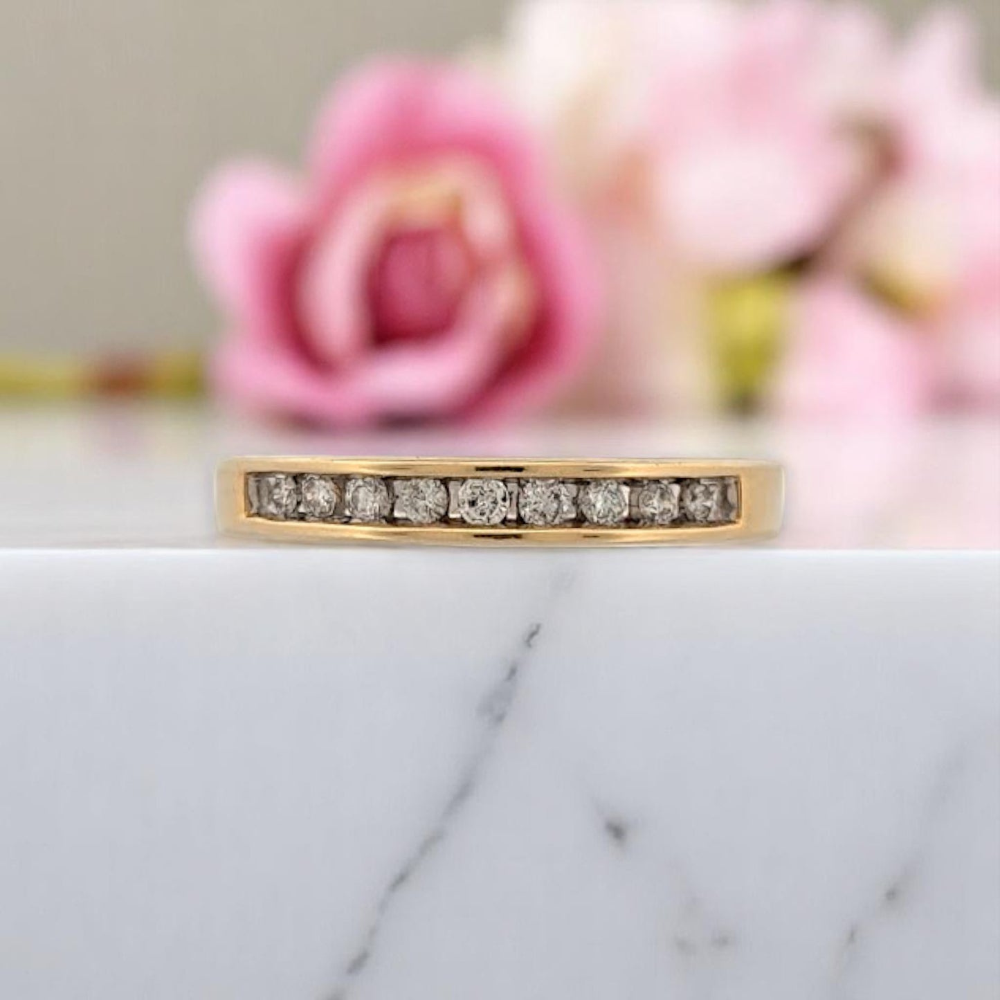 Aria | 14K Yellow Gold Channel Set Diamond Band | .25 CTW Natural Round Diamonds | Classic Wedding or Stacking Ring | Size 7