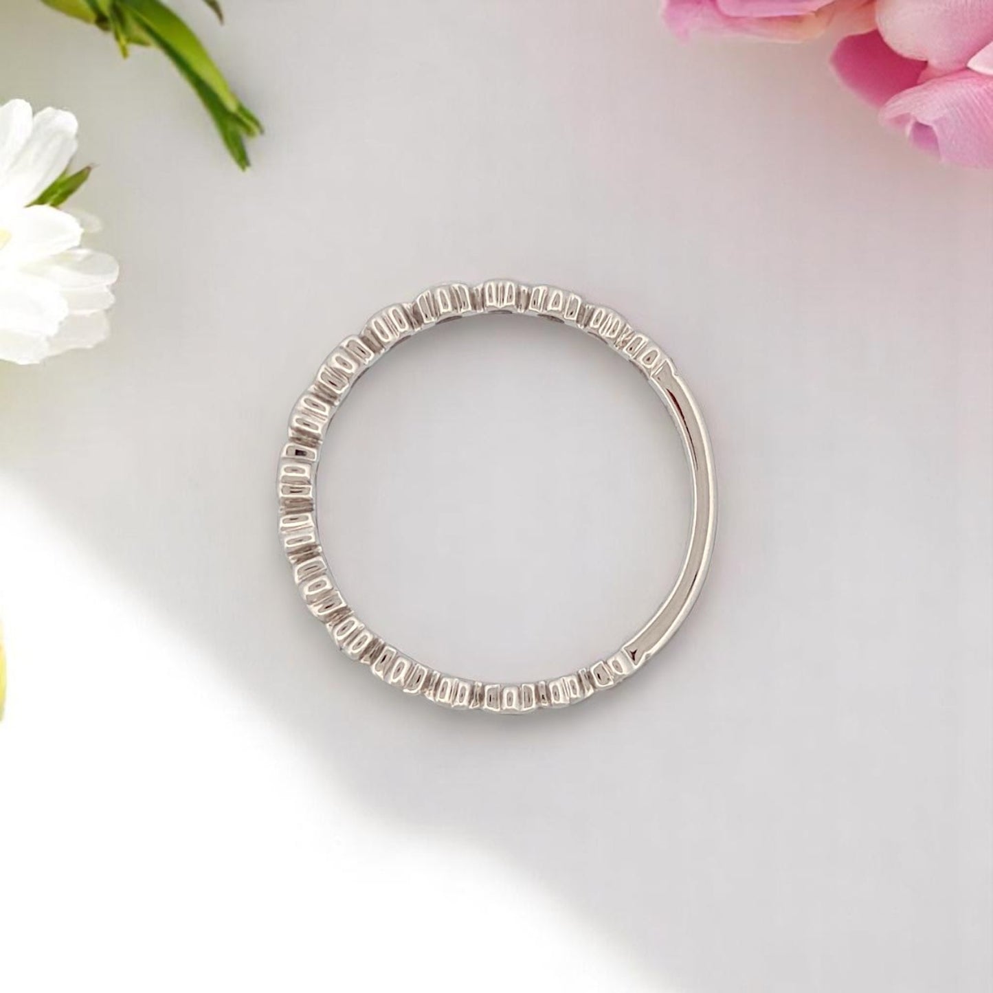 Celesta | 10K White Gold Diamond Ring, 0.10 CT Diamond, Size 6.5, Dainty Stacking Band, Minimalist Fine Jewelry, Gift for Her
