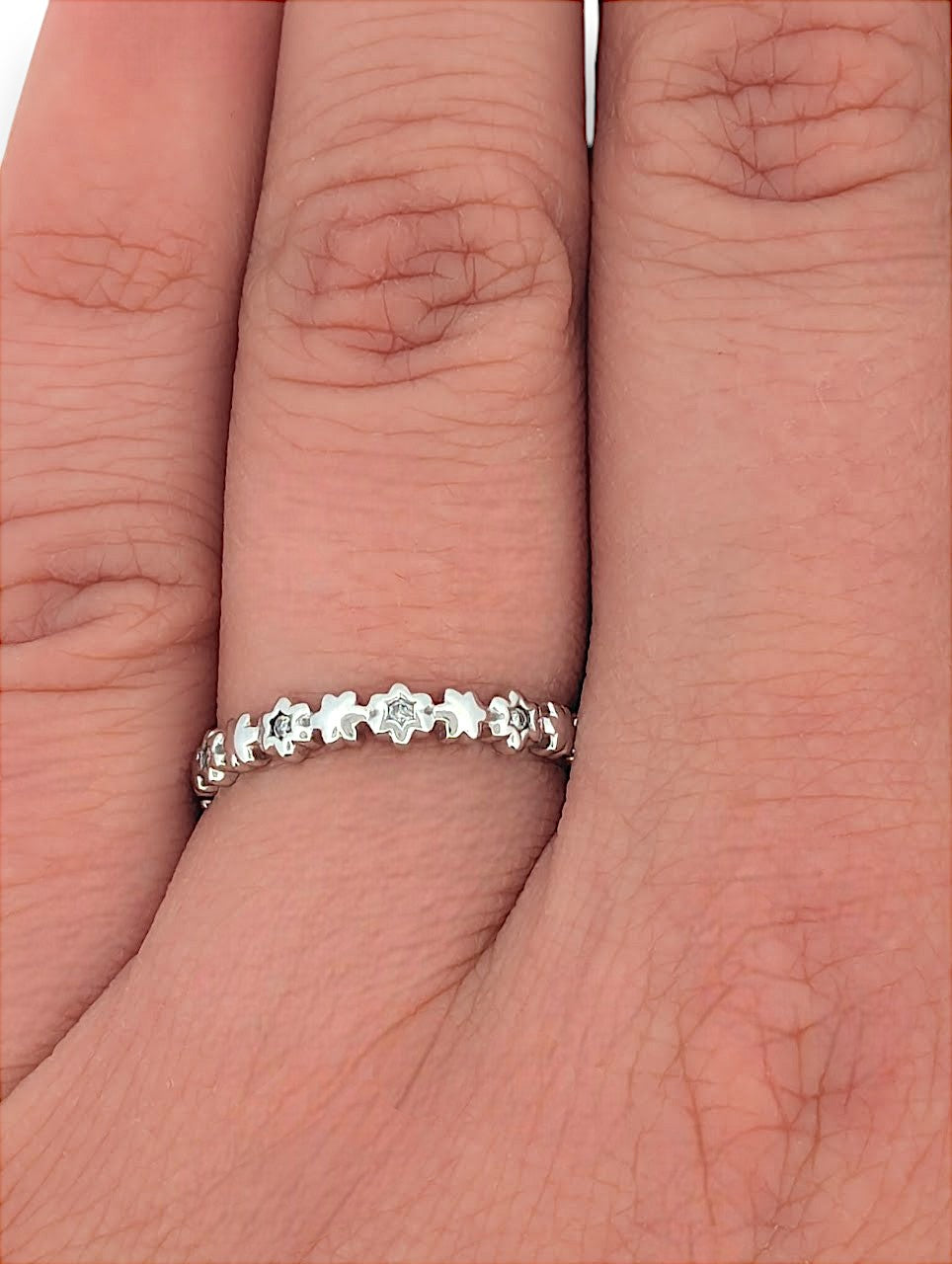 Celesta | 10K White Gold Diamond Ring, 0.10 CT Diamond, Size 6.5, Dainty Stacking Band, Minimalist Fine Jewelry, Gift for Her