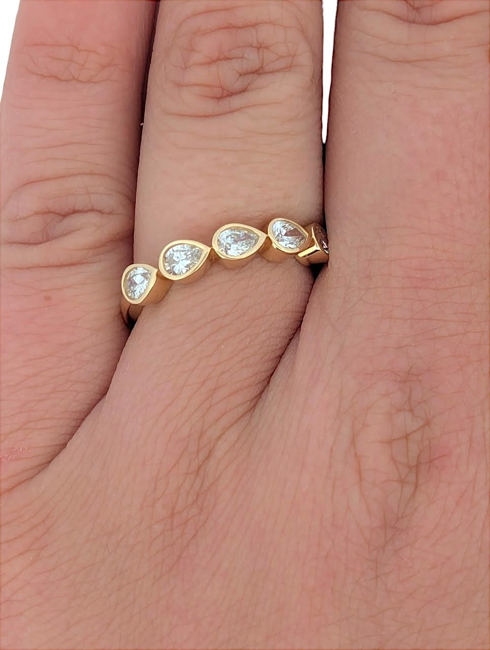 Josephine | 14K Yellow Gold Band With .75 CTW Pear-Shaped Bezel Set Lab Diamonds | Modern Stacking Ring | Size 7