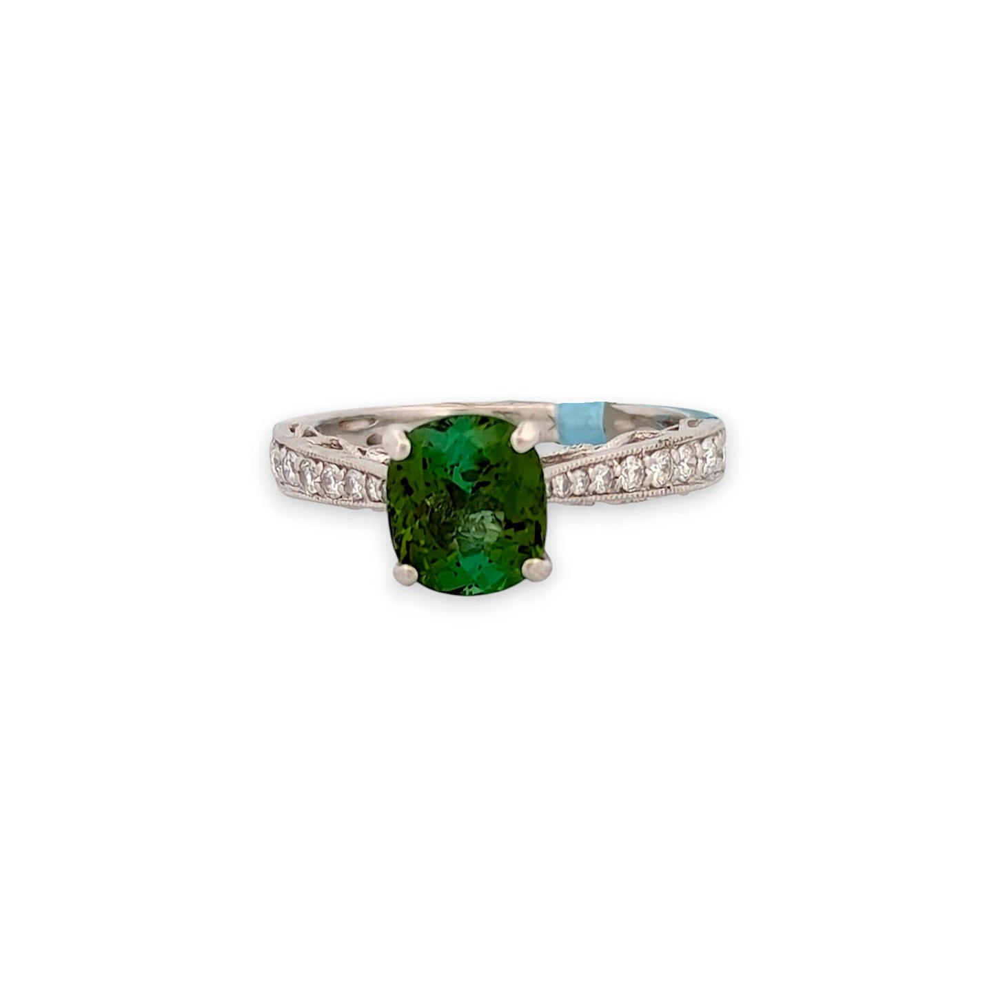 18k White Gold Tourmaline and Diamond Ring with Oval Cushion Cut Gemstone and .29 CTW Natural Diamonds Elegant Fine Jewelry Gift Size 6.5