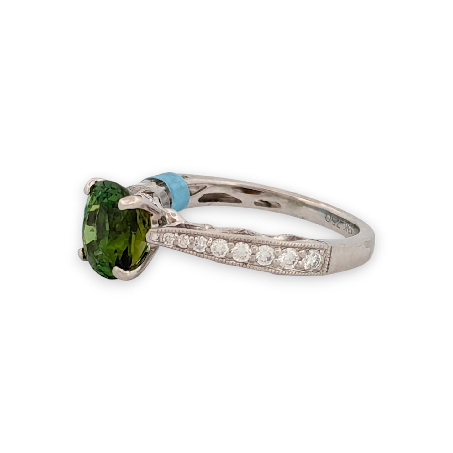 18k White Gold Tourmaline and Diamond Ring with Oval Cushion Cut Gemstone and .29 CTW Natural Diamonds Elegant Fine Jewelry Gift Size 6.5