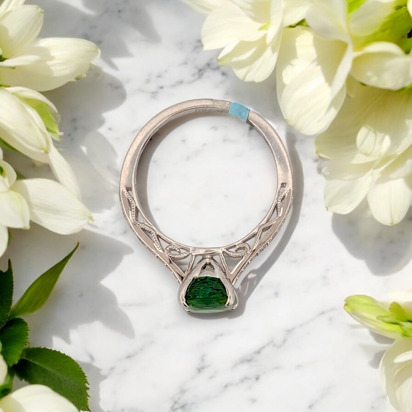 18k White Gold Tourmaline and Diamond Ring with Oval Cushion Cut Gemstone and .29 CTW Natural Diamonds Elegant Fine Jewelry Gift Size 6.5