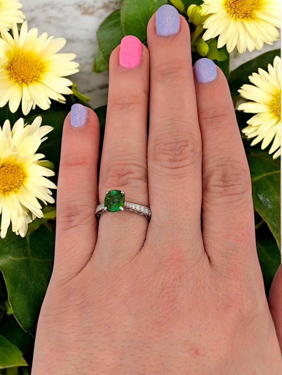 Evadne | 18k White Gold | Tourmaline and Natural Diamond | Ring