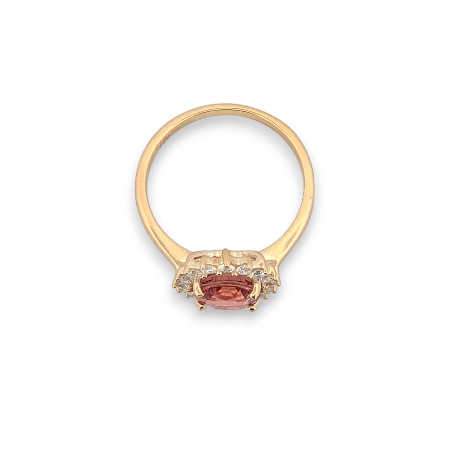 Calista | 14K Yellow Gold Peach Tourmaline & Diamond Ring | Elegant Gemstone Ring | .35 CTW Natural Diamonds | Fine Jewelry | Size 6.5