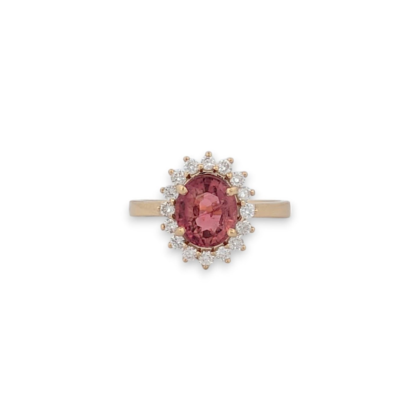 Calista | 14K Yellow Gold Peach Tourmaline & Diamond Ring | Elegant Gemstone Ring | .35 CTW Natural Diamonds | Fine Jewelry | Size 6.5