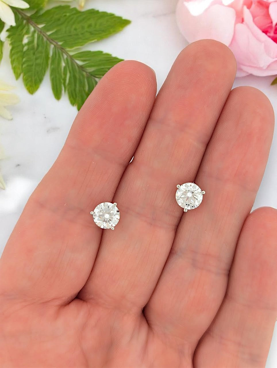 Gertrude | 14K White Gold Martini Setting Earrings | 2.50 CTW Round Lab-Grown Diamonds | Timeless Studs