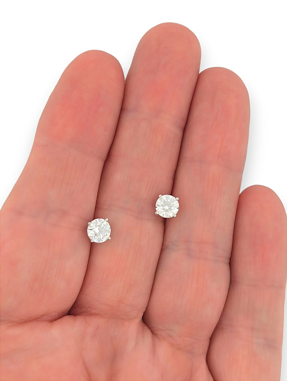 Clara | 14K White Gold Post Earrings With 1.42 CTW Round Lab Diamonds | Classic 4-Prong Studs | Timeless Fine Jewelry