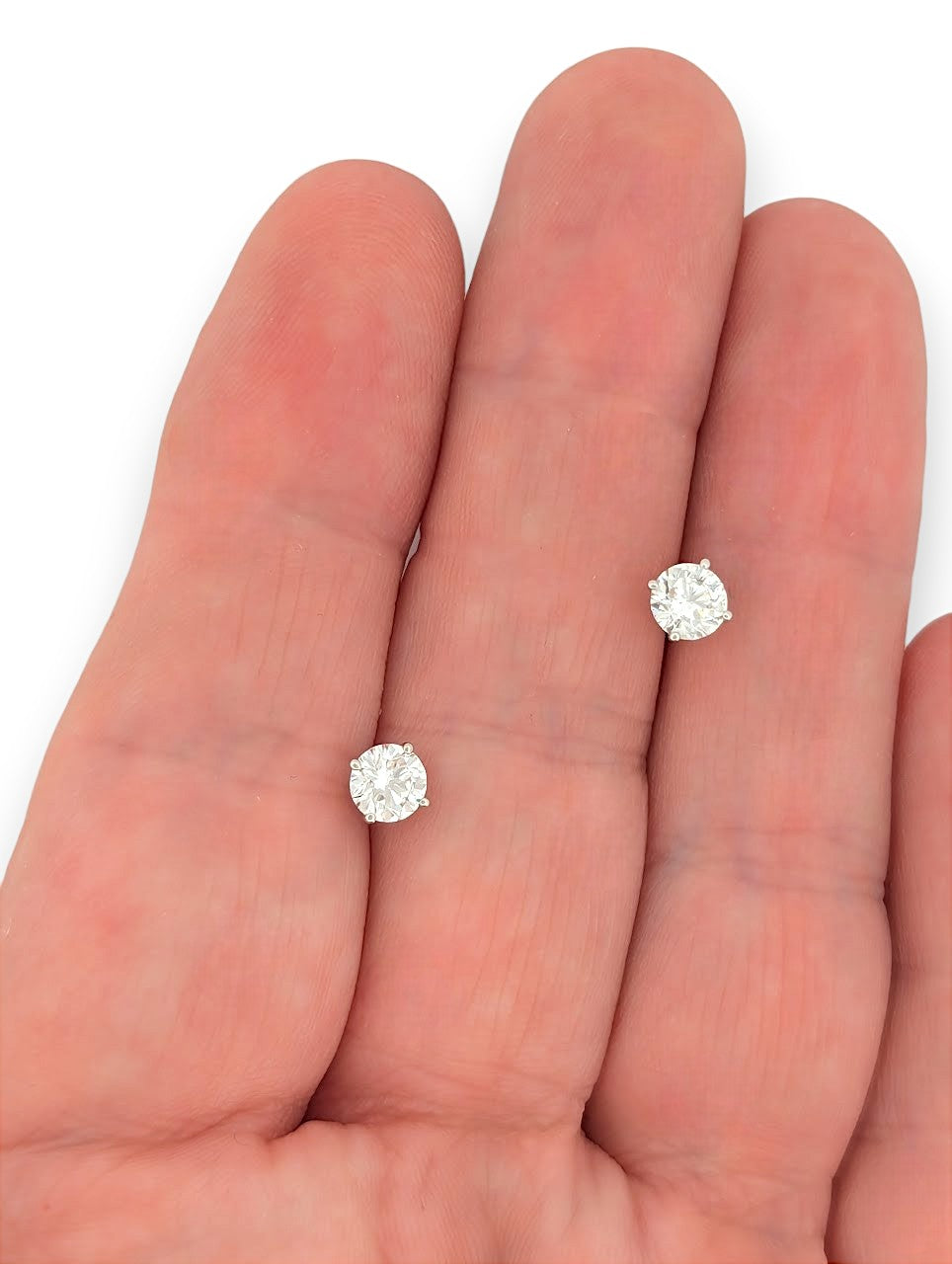 Willow Bloom | 14K White Gold Post Earrings With 1.04 CTW Round Lab Diamonds | 4-Prong Classic Studs | Elegant Everyday Jewelry