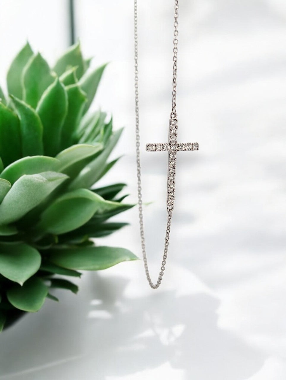 10k White Gold Diamond Cross Necklace with .25 CTW Natural Diamonds Sparkling Christian Cross Pendant Religious Fine Jewelry on 18" Gold Chain