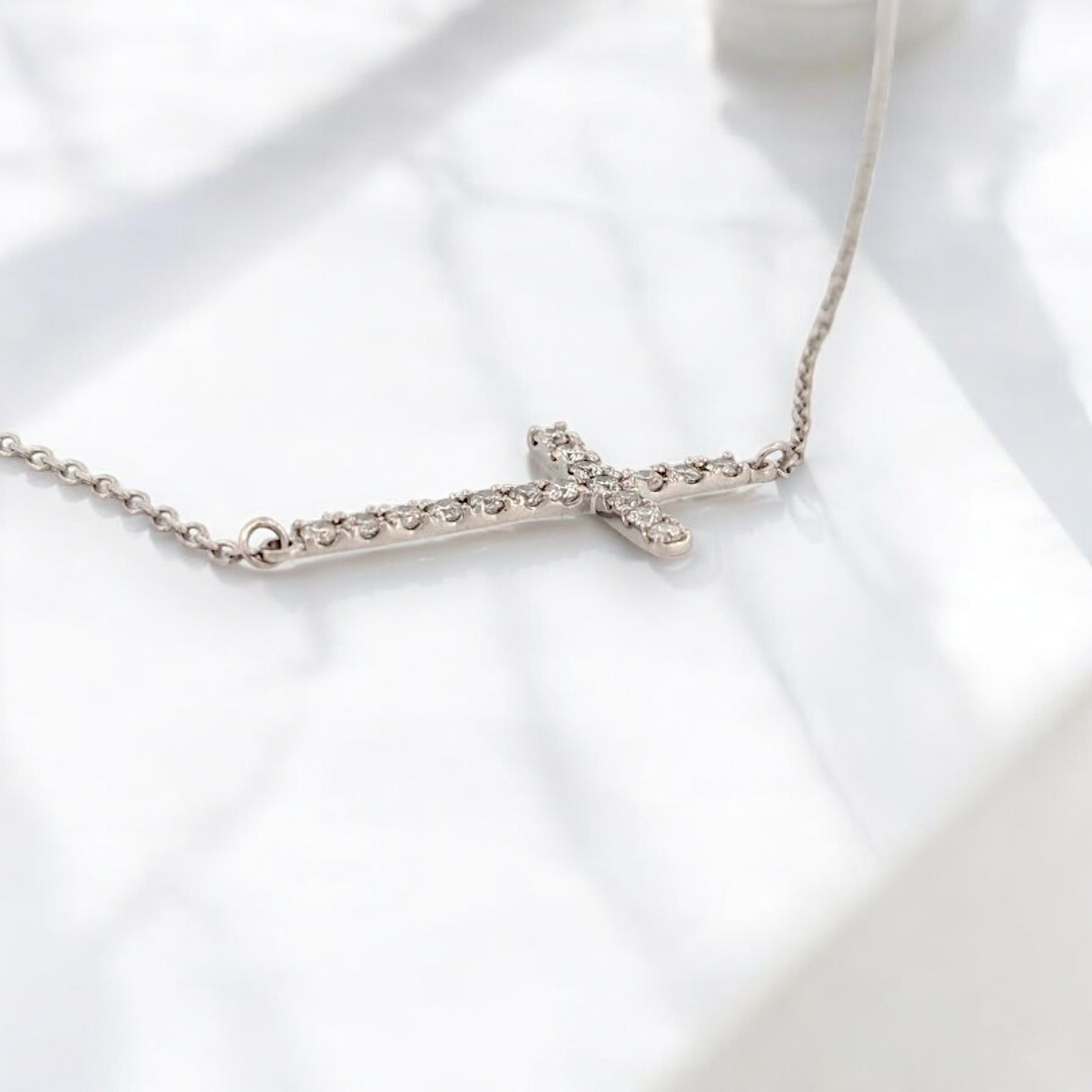 10k White Gold Diamond Cross Necklace with .25 CTW Natural Diamonds Sparkling Christian Cross Pendant Religious Fine Jewelry on 18" Gold Chain