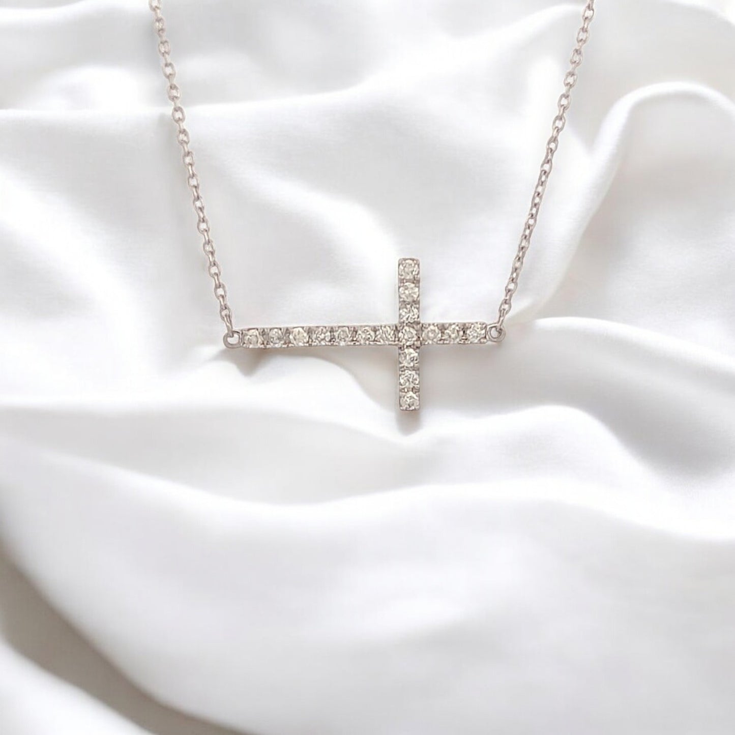 10k White Gold Diamond Cross Necklace with .25 CTW Natural Diamonds Sparkling Christian Cross Pendant Religious Fine Jewelry on 18" Gold Chain