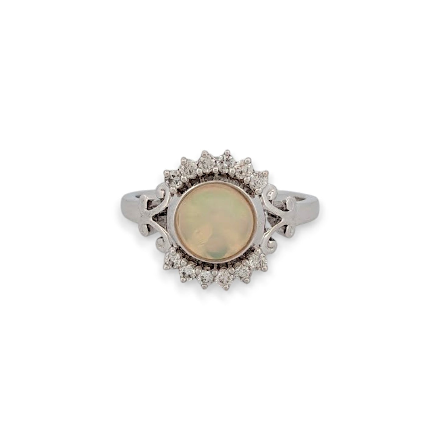 Aurelie | Opal Diamond Ring, 14K White Gold with 1.05ct Opal & Diamonds, Elegant Fine Jewelry, Luxury Gift for Her, Statement Ring Size 6.5