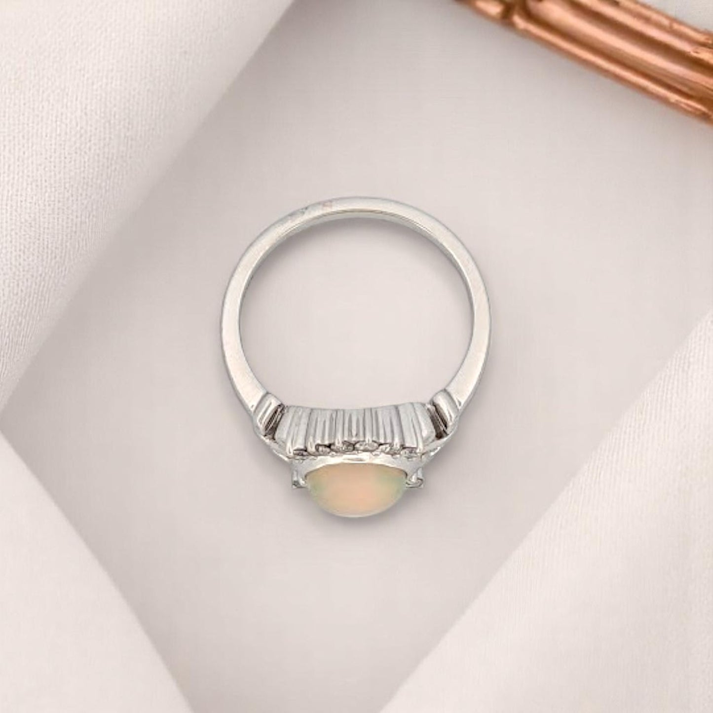 Aurelie | 14K White Gold | Opal and Natural Diamond | Ring