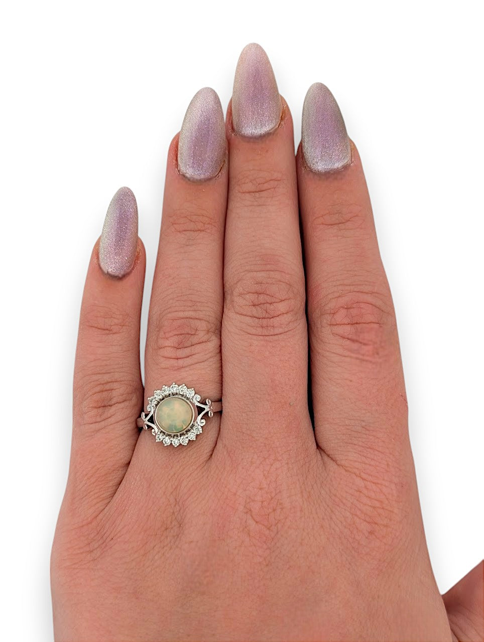Aurelie | 14K White Gold | Opal and Natural Diamond | Ring