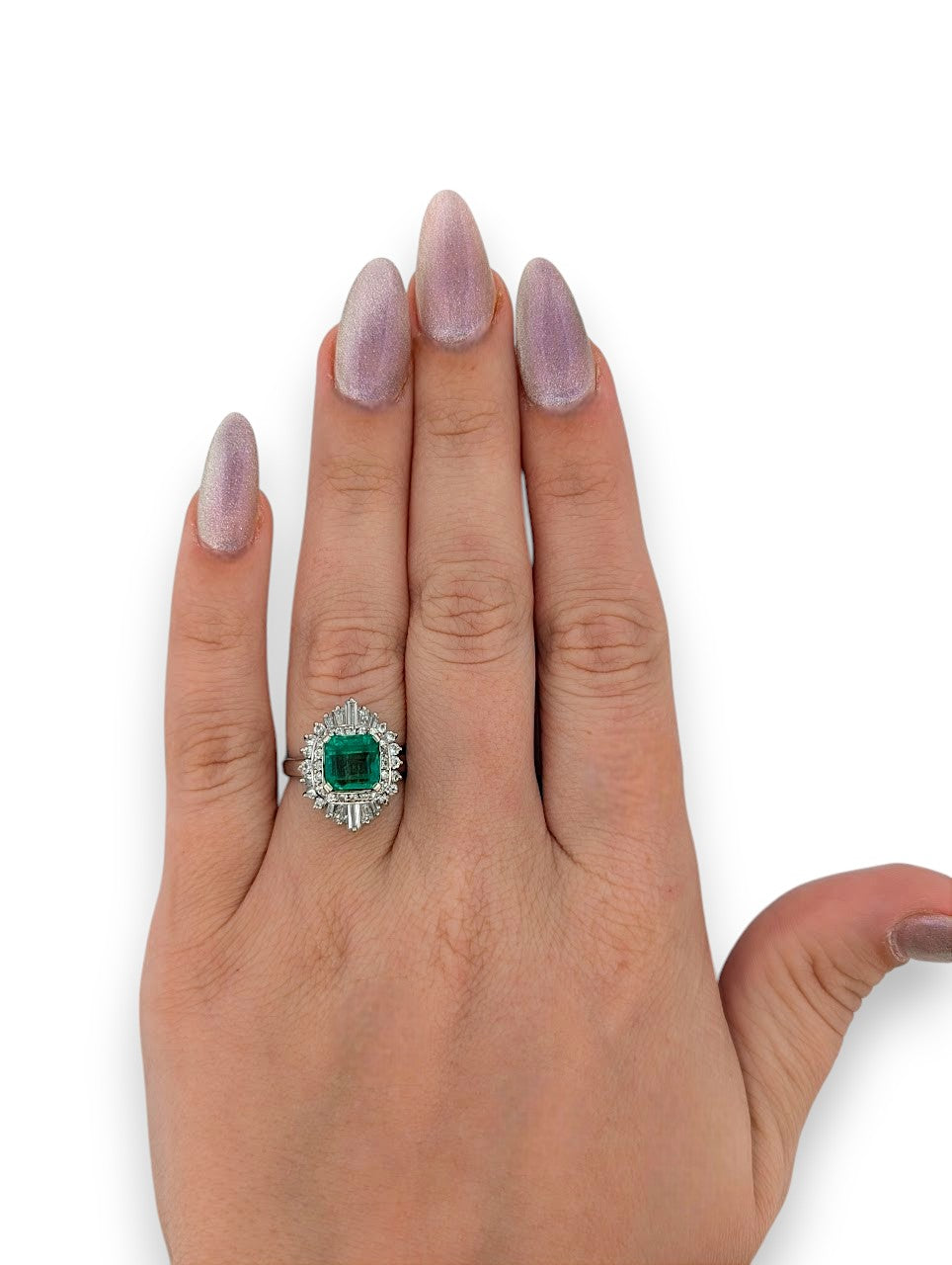 Thekla | Platinum Ring With 2.52 CT GIA Certified Natural Colombian Emerald (F2) & 1.11 CTW Natural Diamonds | Octagonal Step Cut | Size 6