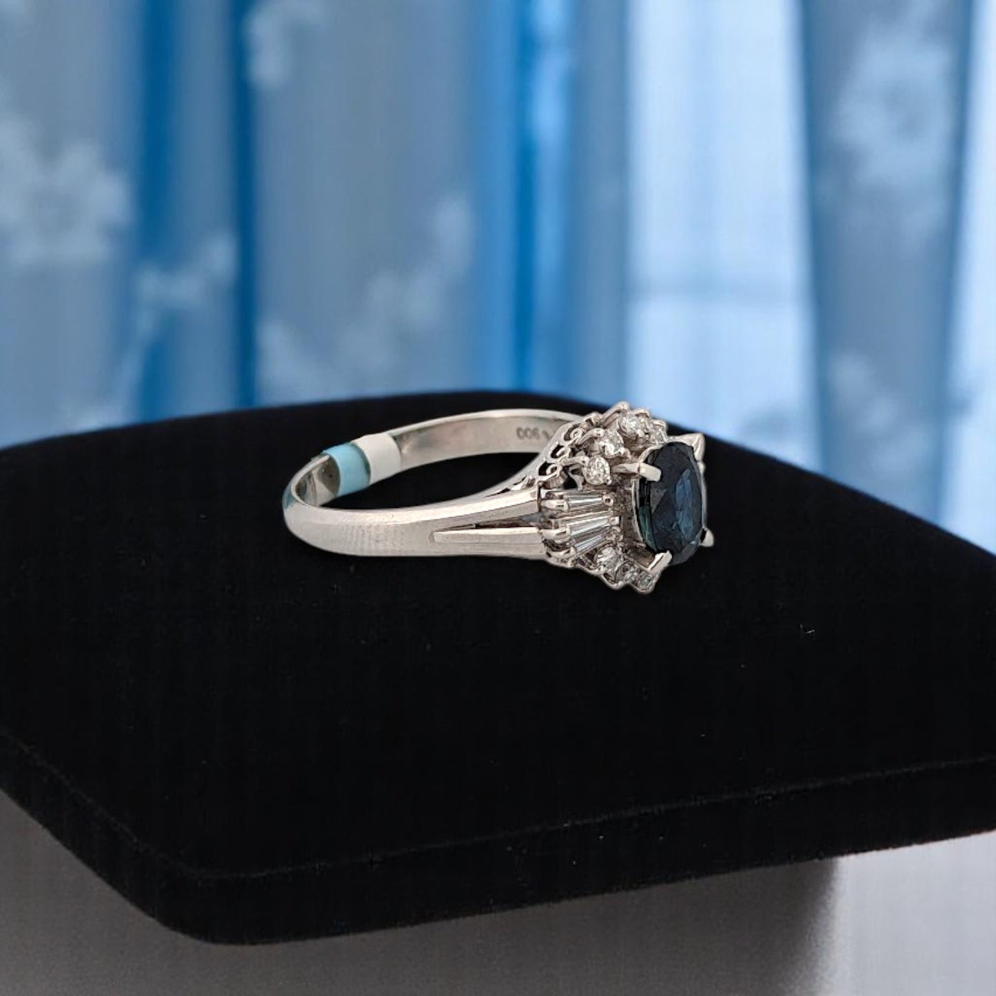 Vesper | Platinum Ring with 1.16ct Sapphire and 0.36ct Diamonds, Elegant Blue Gemstone Ring, Fine Jewelry Gift, Size 7.25