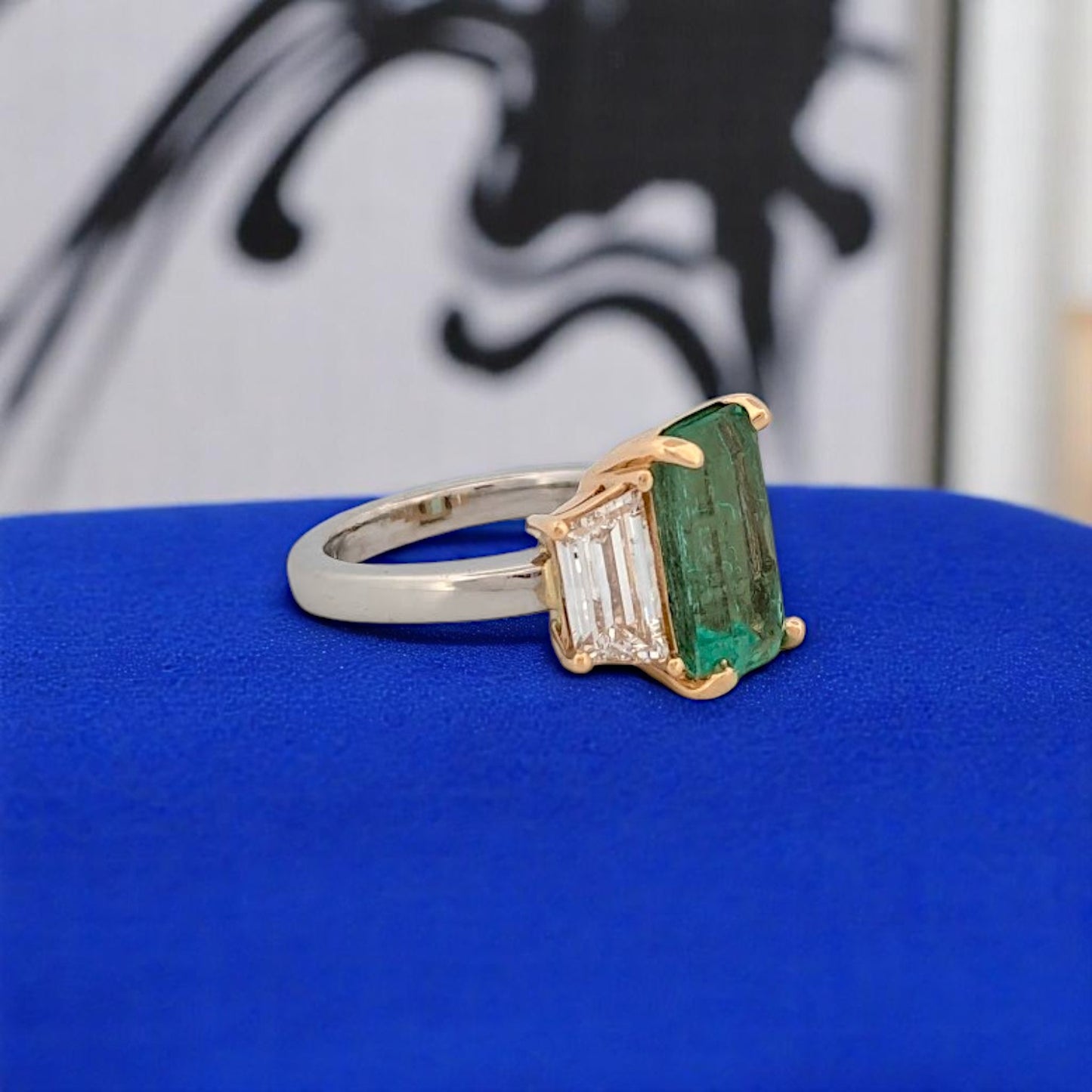 Charlotte | Emerald Ring, 4.94ct Emerald Cut Natural Emerald & 6.98ctw Lab Diamonds, Platinum & 18K Yellow Gold, Luxury Statement Ring, Size 6.25