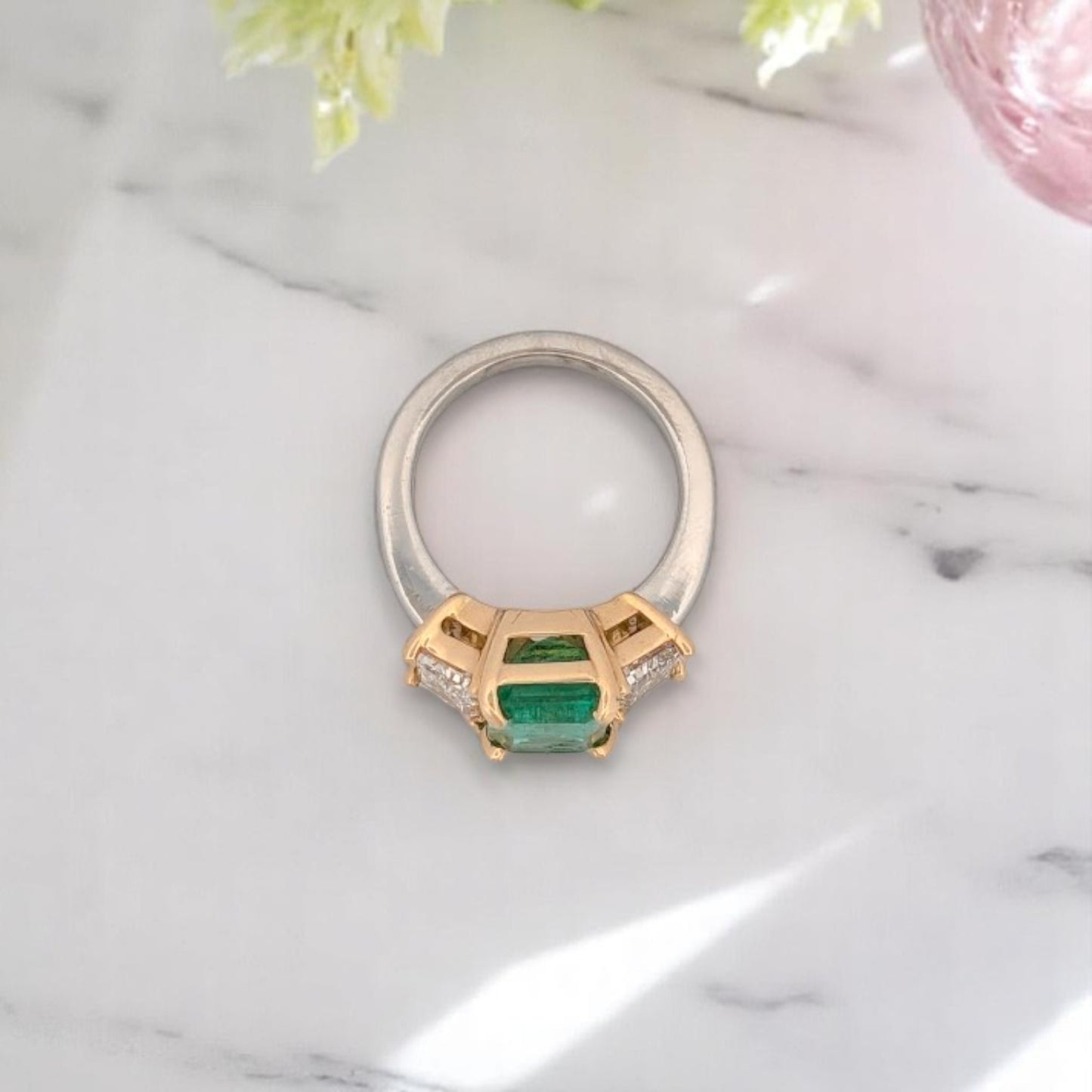 Charlotte | Emerald Ring, 4.94ct Emerald Cut Natural Emerald & 6.98ctw Lab Diamonds, Platinum & 18K Yellow Gold, Luxury Statement Ring, Size 6.25
