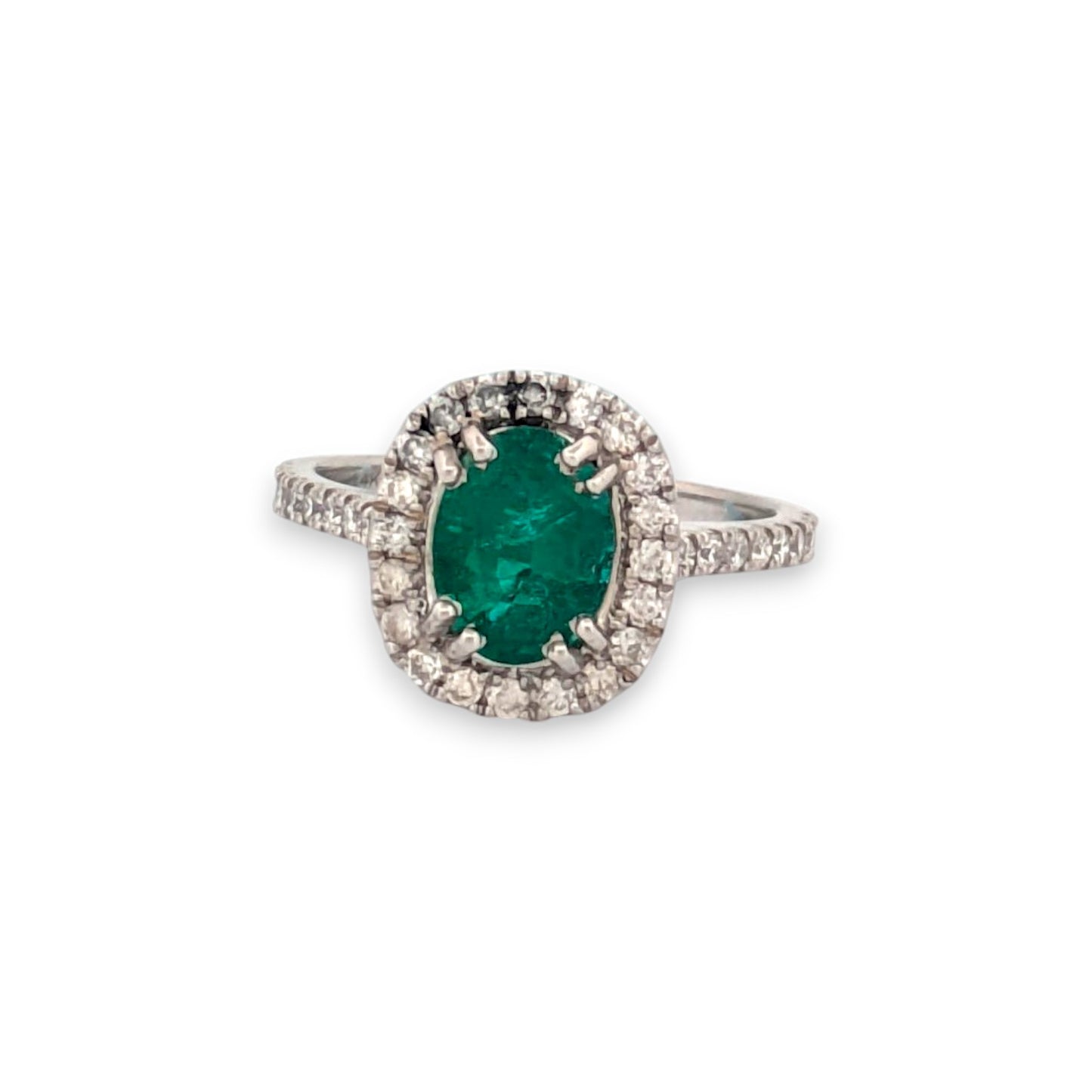 Celeste | 14K White Gold | Emerald and Natural Diamond | Ring
