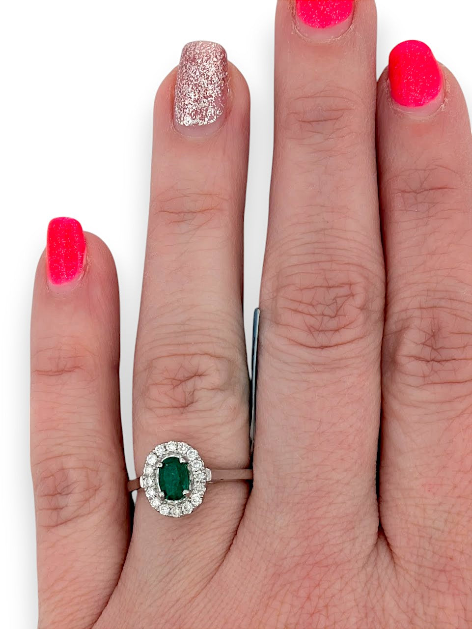 Amara | 14K White Gold | Emerald and Natural Diamond | Ring