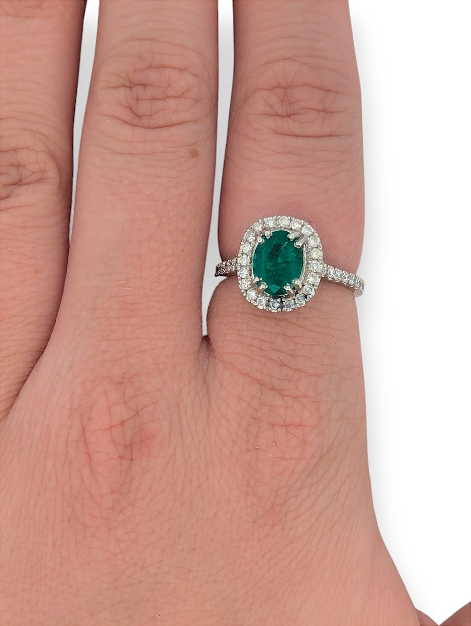 Amara | 14K White Gold | Emerald and Natural Diamond | Ring