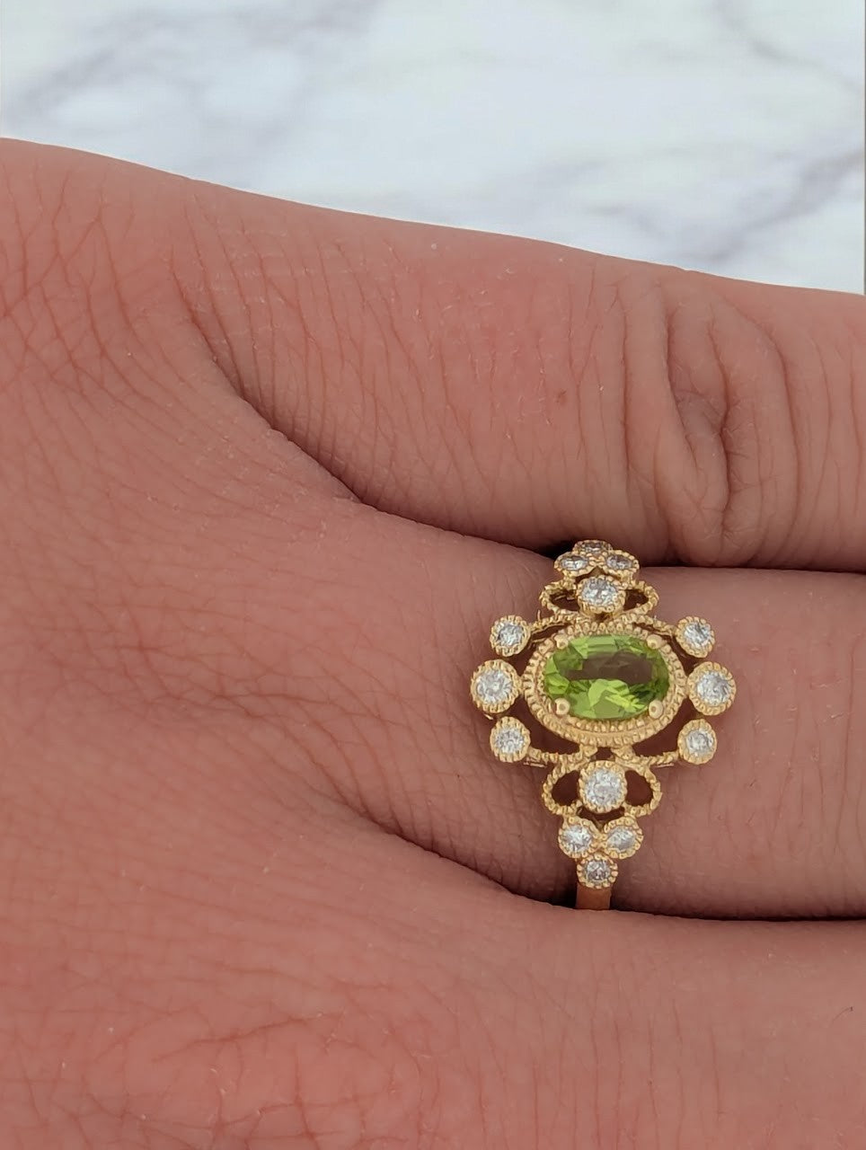 Meadow | 10K Yellow Gold | Peridot and Natural Diamond | Ring