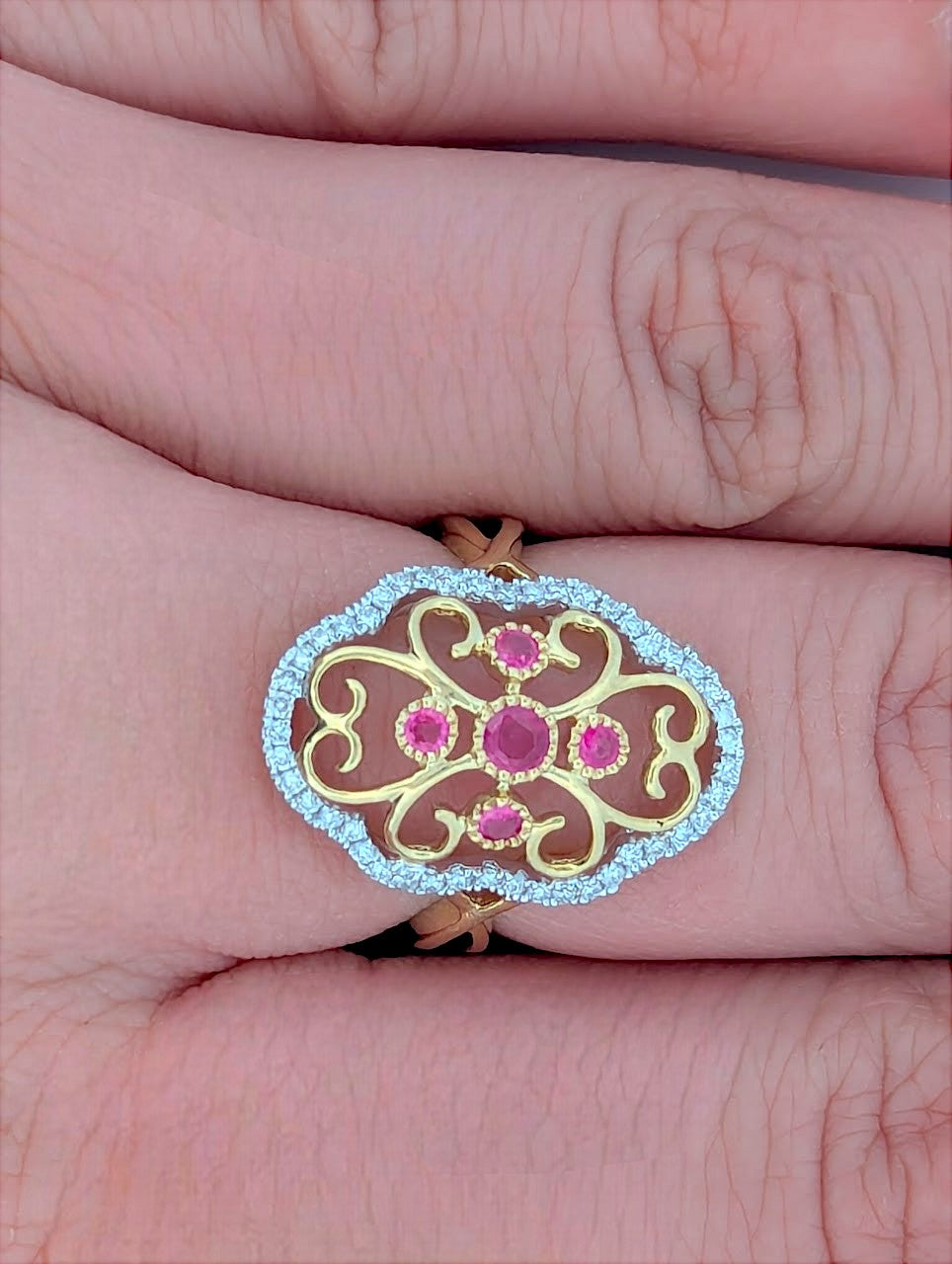 10k Yellow Gold Ruby and Diamond Ring with .40 CT Natural Rubies and .25 CTW Natural Diamonds Elegant Red Gemstone Fine Jewelry Ring Size 6.5