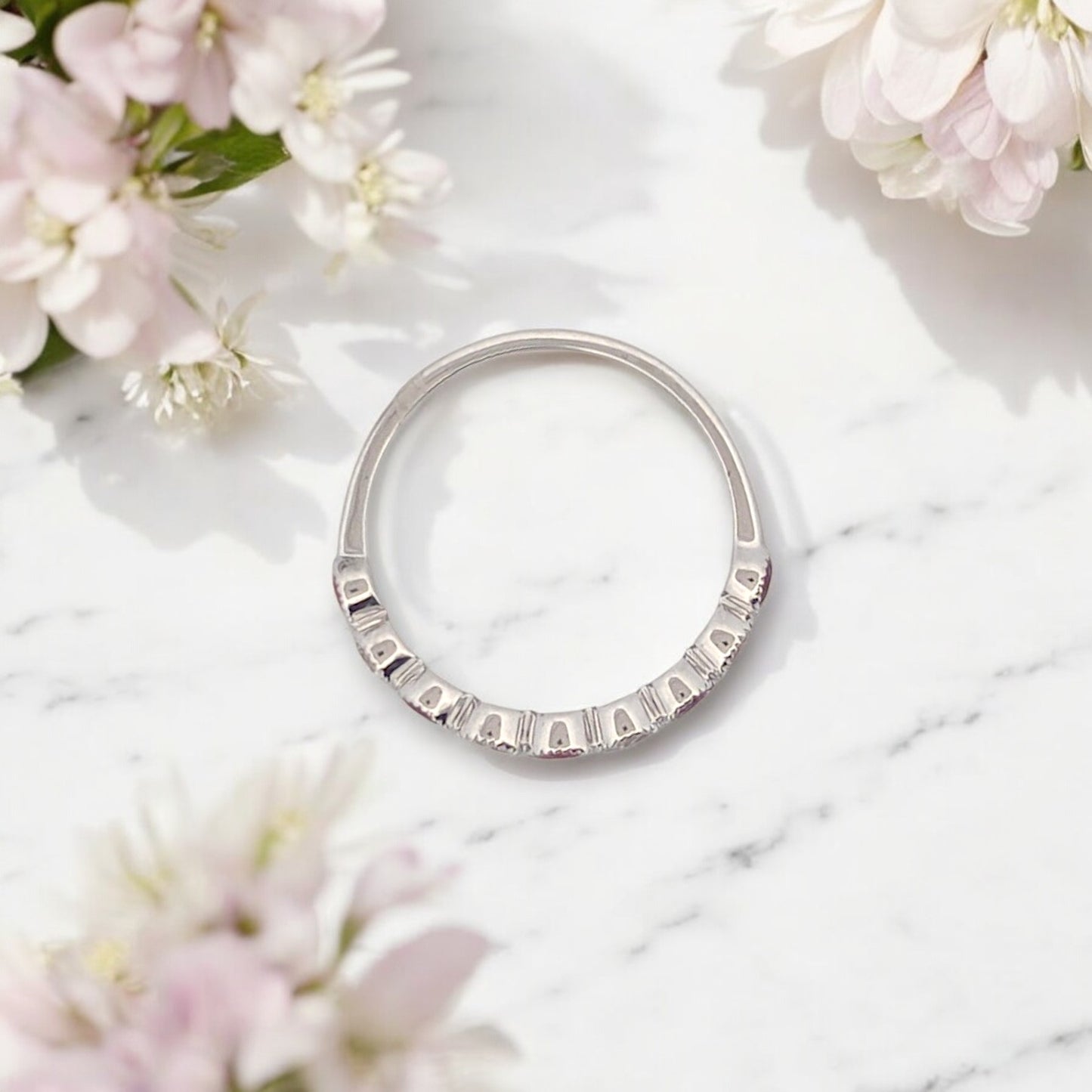 Sage | 10K White Gold Ruby & Diamond Band, Vintage Style Milgrain Ring, July Birthstone Jewelry, Stackable Ruby Ring, Fine Jewelry Gift (Size 6.5)