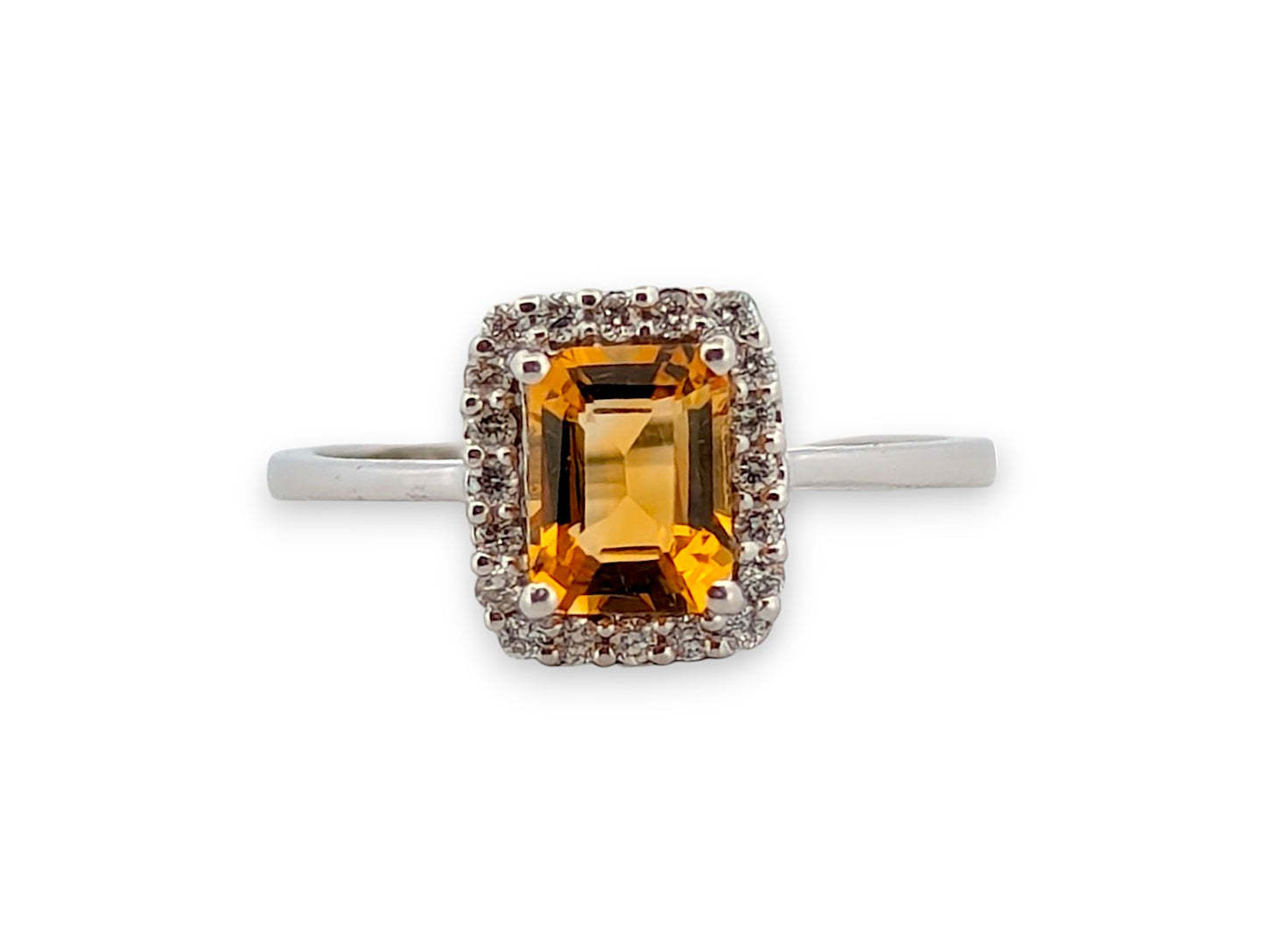 10k White Gold Citrine and Diamond Halo Ring with .85 CT Oval Citrine and .15 CTW Natural Diamonds Elegant November Birthstone Ring Size 7