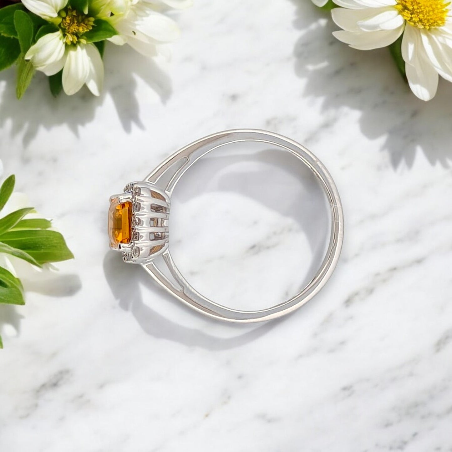 10k White Gold Citrine and Diamond Halo Ring with .85 CT Oval Citrine and .15 CTW Natural Diamonds Elegant November Birthstone Ring Size 7