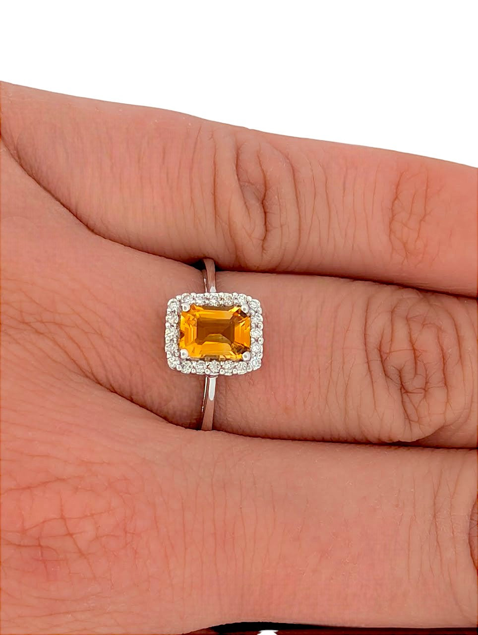10k White Gold Citrine and Diamond Halo Ring with .85 CT Oval Citrine and .15 CTW Natural Diamonds Elegant November Birthstone Ring Size 7