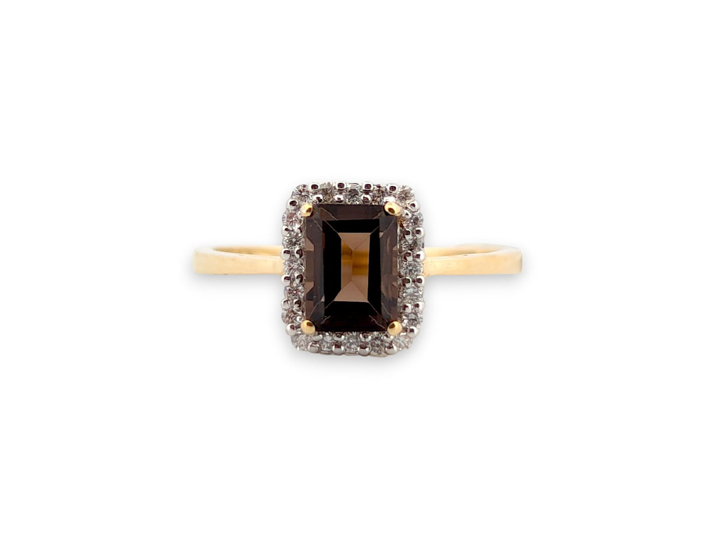 10k Yellow Gold Smoky Quartz and Diamond Halo Ring with .85 CT Oval Smoky Quartz and .15 CTW Natural Diamonds Elegant Gemstone Ring Size 7.5