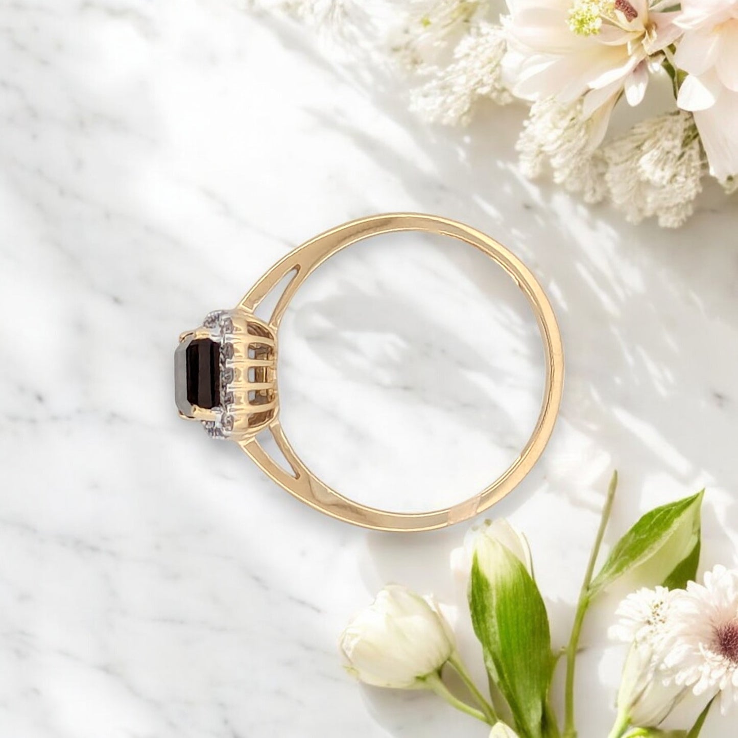 10k Yellow Gold Smoky Quartz and Diamond Halo Ring with .85 CT Oval Smoky Quartz and .15 CTW Natural Diamonds Elegant Gemstone Ring Size 7.5