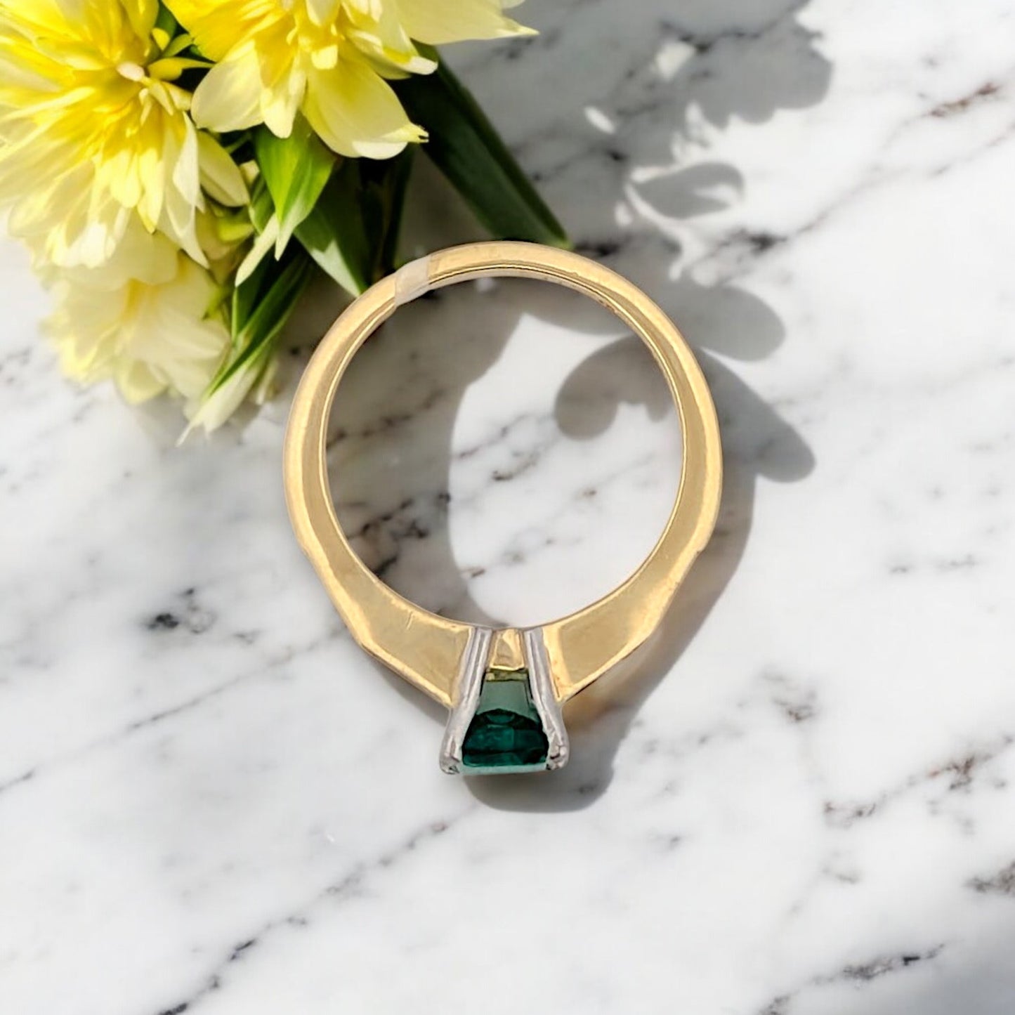 18k Yellow Gold Emerald and Diamond Ring with Natural Emerald Cut Emerald and .75 CTW Natural Baguette Diamonds Fine Green Gemstone Ring Size 6.5