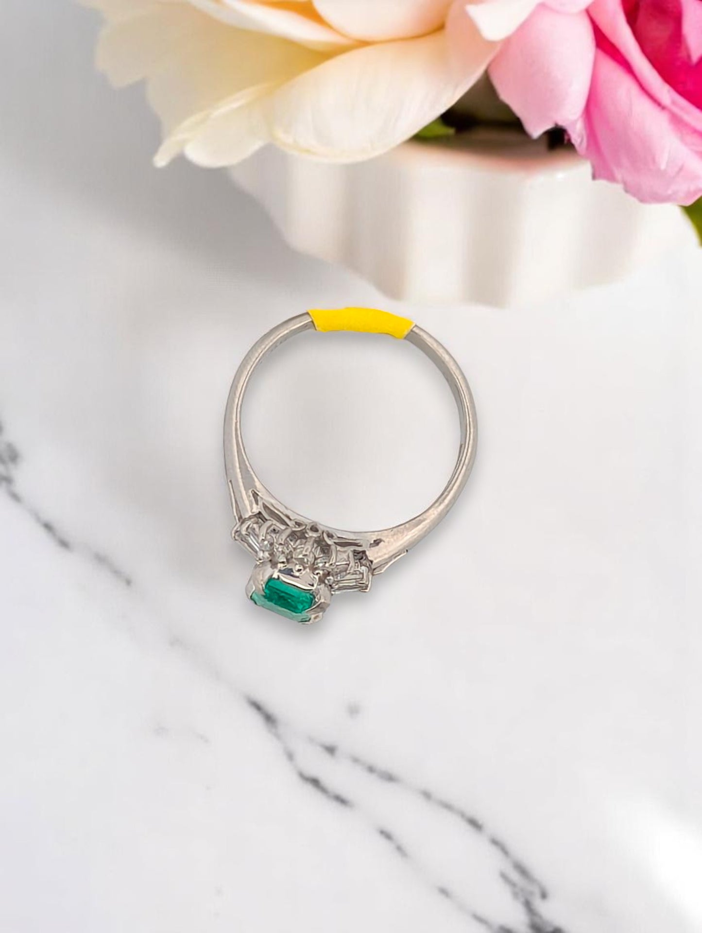 Zylah | Platinum Ring – 0.47 ct Natural Emerald & 0.25 ct Natural Diamonds – May Birthstone Engagement Ring – Dainty Wedding Band – Size 5