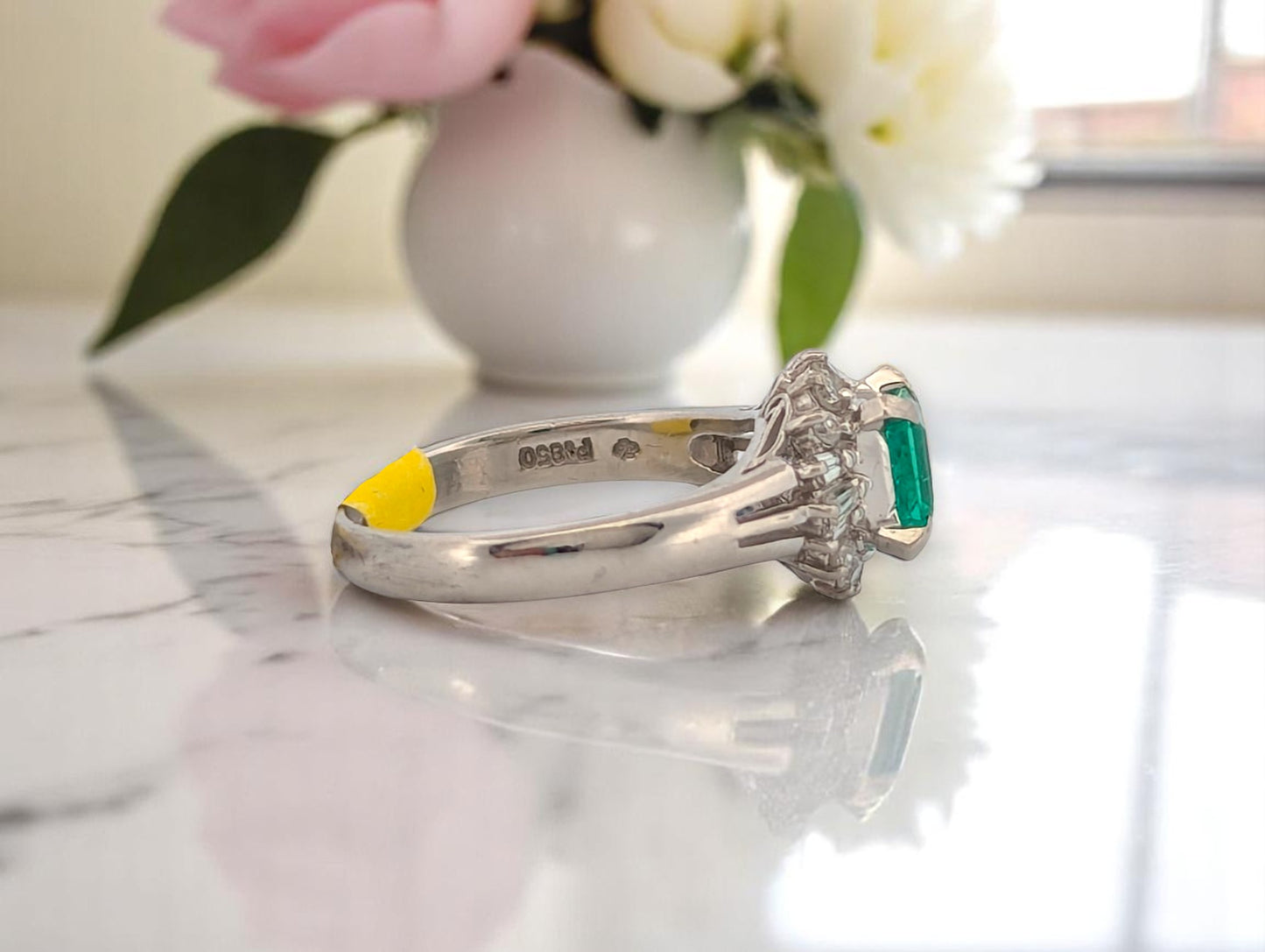 Zylah | Platinum Ring – 0.47 ct Natural Emerald & 0.25 ct Natural Diamonds – May Birthstone Engagement Ring – Dainty Wedding Band – Size 5