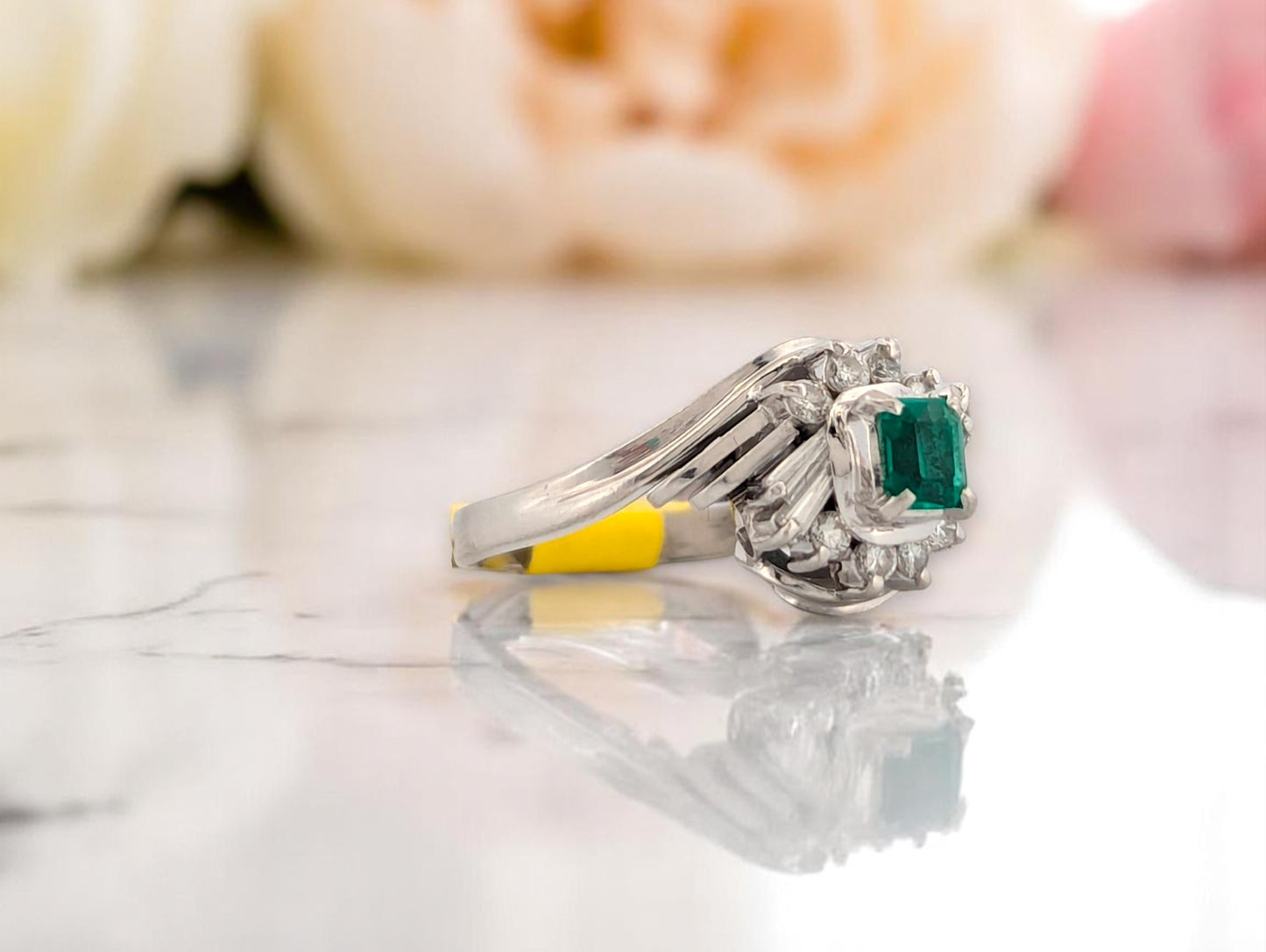 Jacaranda | Platinum Ring With 0.25 Ct Natural Emerald And 0.22 Ct Diamonds Size 4 Elegant Green Gemstone Fine Jewelry Gift For Her Classic Style