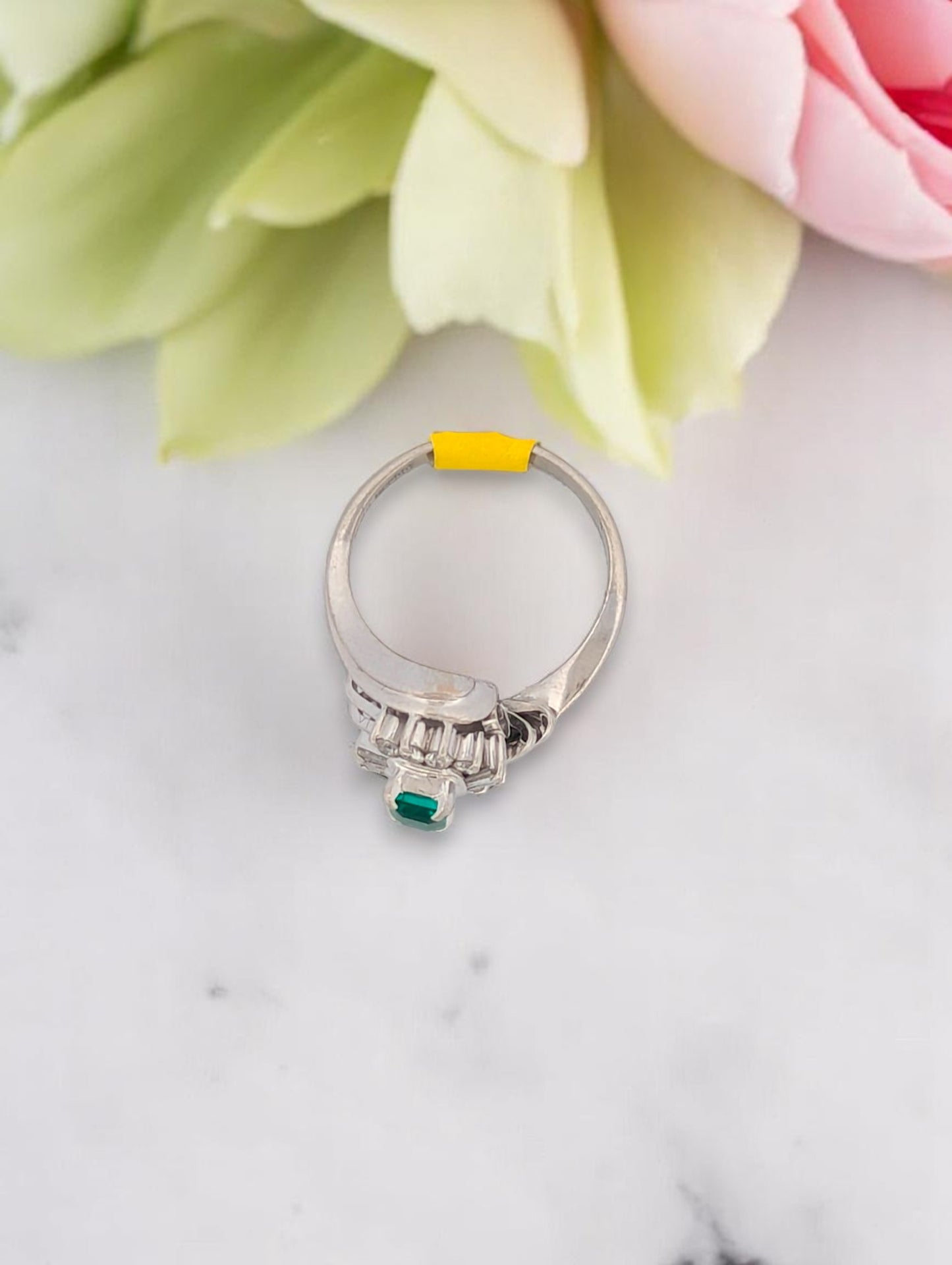 Jacaranda | Platinum Ring With 0.25 Ct Natural Emerald And 0.22 Ct Diamonds Size 4 Elegant Green Gemstone Fine Jewelry Gift For Her Classic Style
